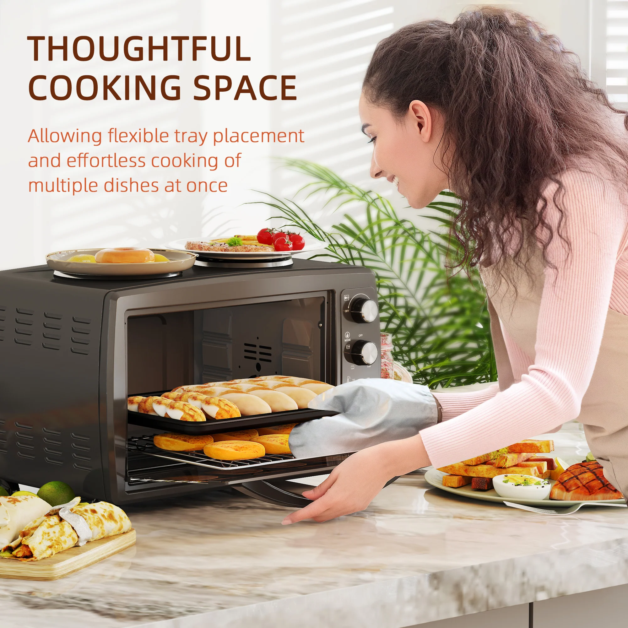 HOMCOM 36L Countertop Toaster Oven With 2 Hot Plates, Grill, Roast, Bake - Image 8