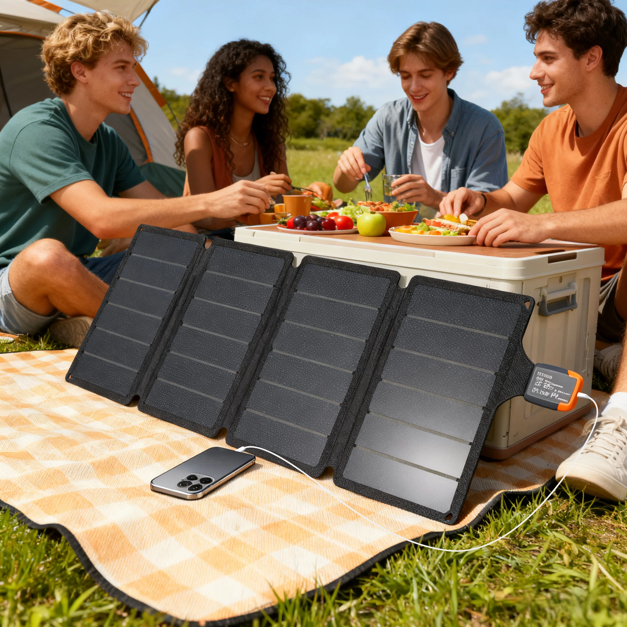 HOMCOM 36W Foldable Portable Solar Panel with Type-C to USB-A Charging Port - Image 2