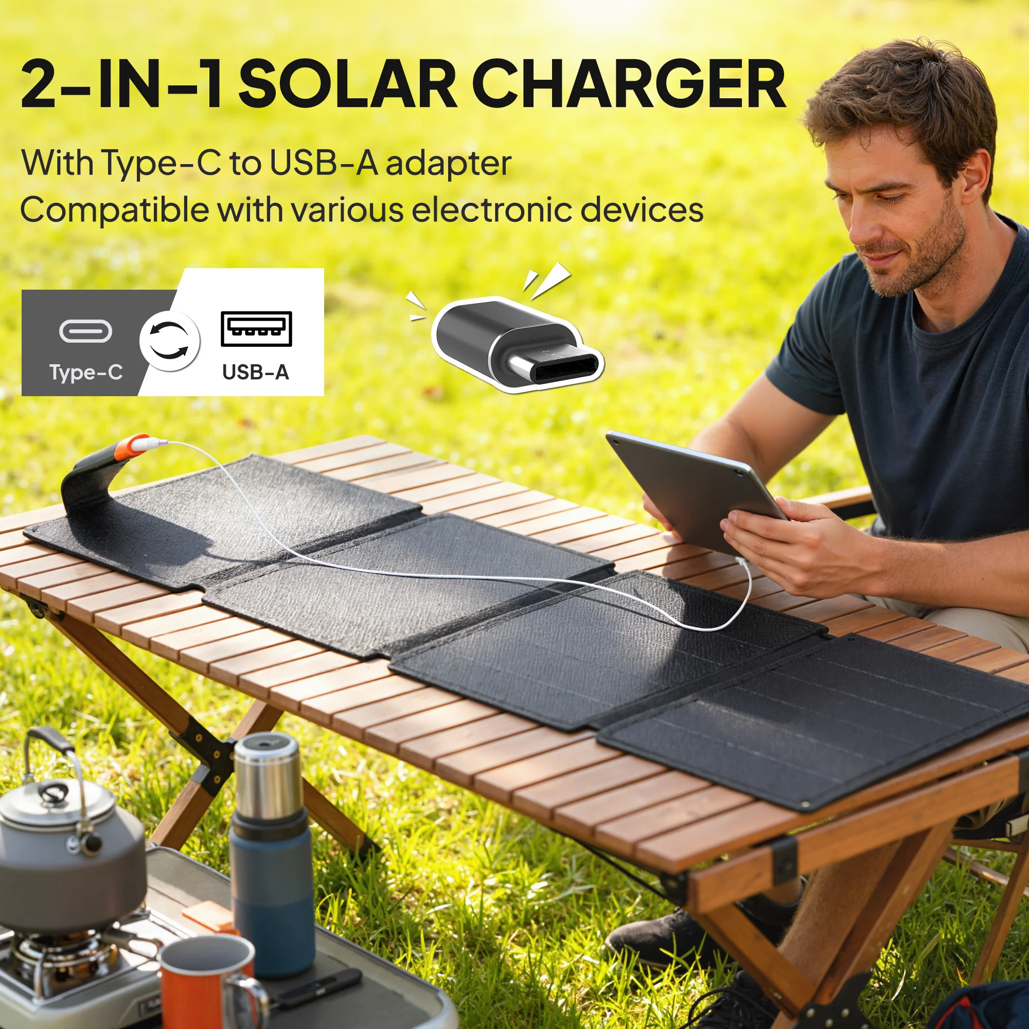 HOMCOM 36W Foldable Portable Solar Panel with Type-C to USB-A Charging Port - Image 3