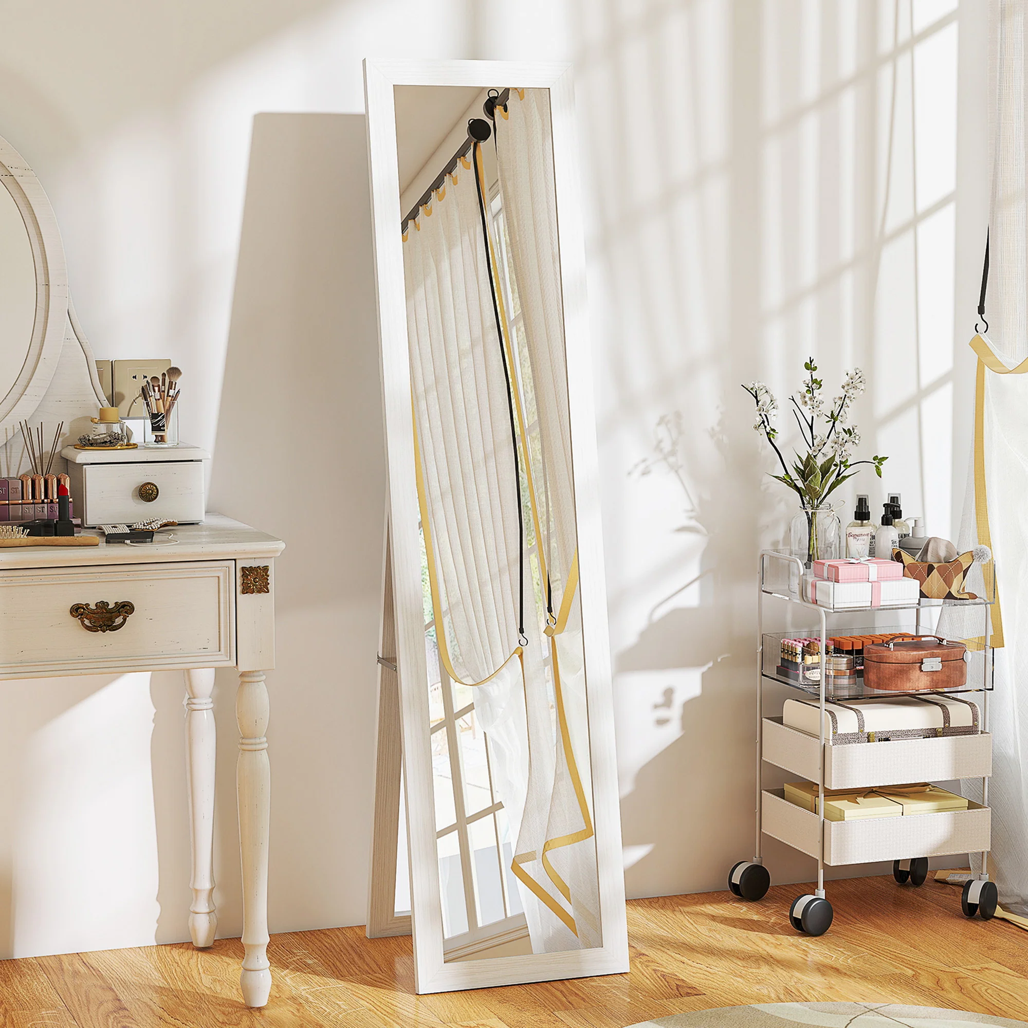 HOMCOM 37 x 157 cm Full Length Mirror with Frame for Bedroom, White - Image 2
