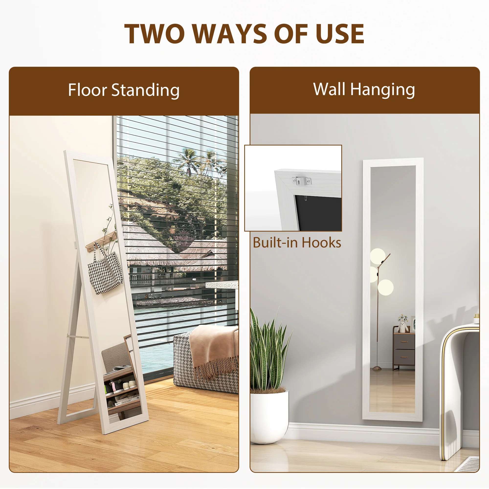 HOMCOM 37 x 157 cm Full Length Mirror with Frame for Bedroom, White - Image 4
