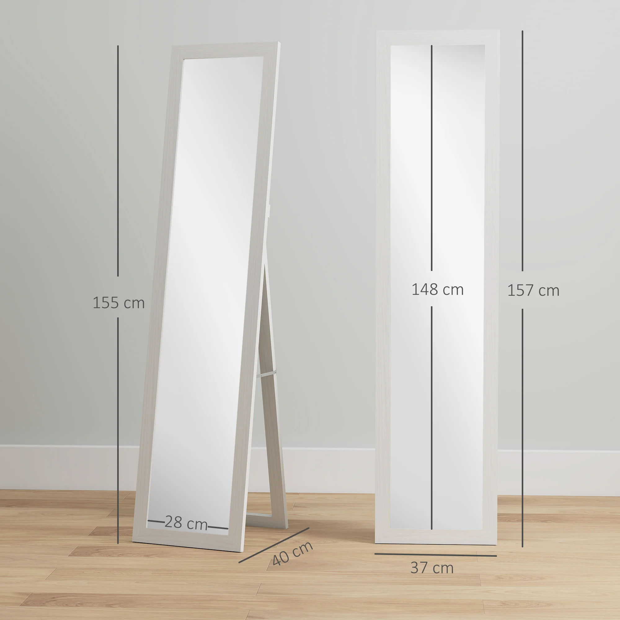 HOMCOM 37 x 157 cm Full Length Mirror with Frame for Bedroom, White - Image 5