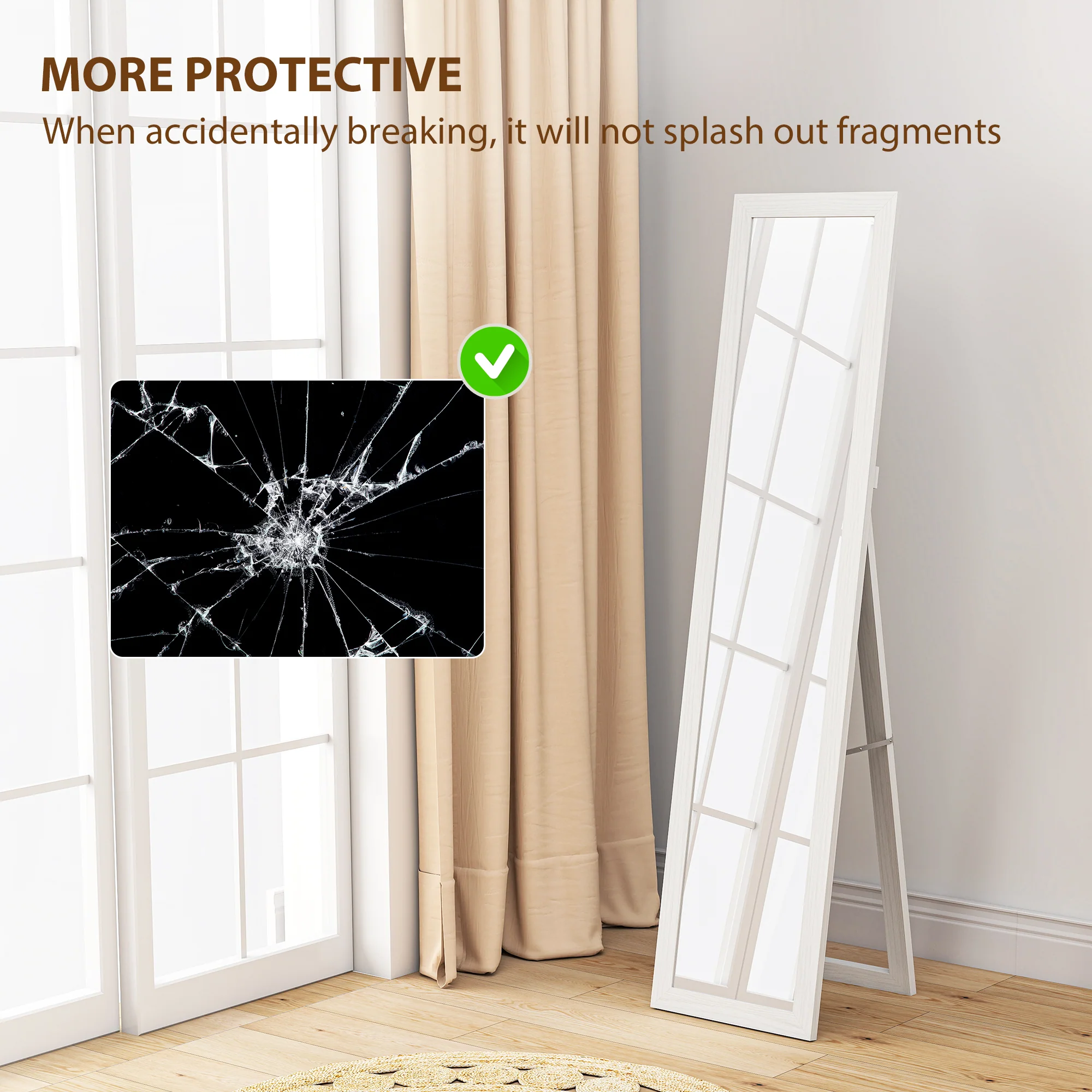 HOMCOM 37 x 157 cm Full Length Mirror with Frame for Bedroom, White - Image 7