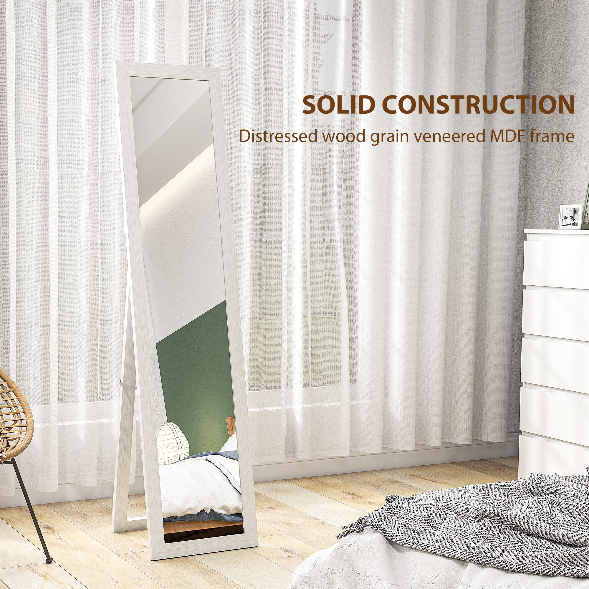 HOMCOM 37 x 157 cm Full Length Mirror with Frame for Bedroom, White - Image 8