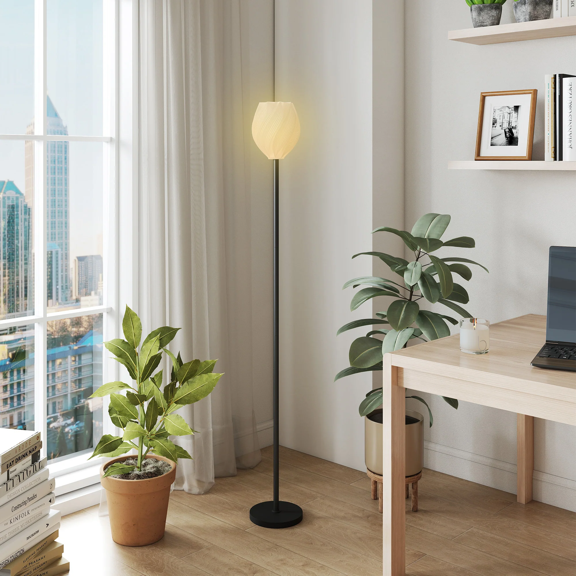HOMCOM 3D Printed Standing Lamp with Rose Shade, 3 Colour Temperature, White - Image 2