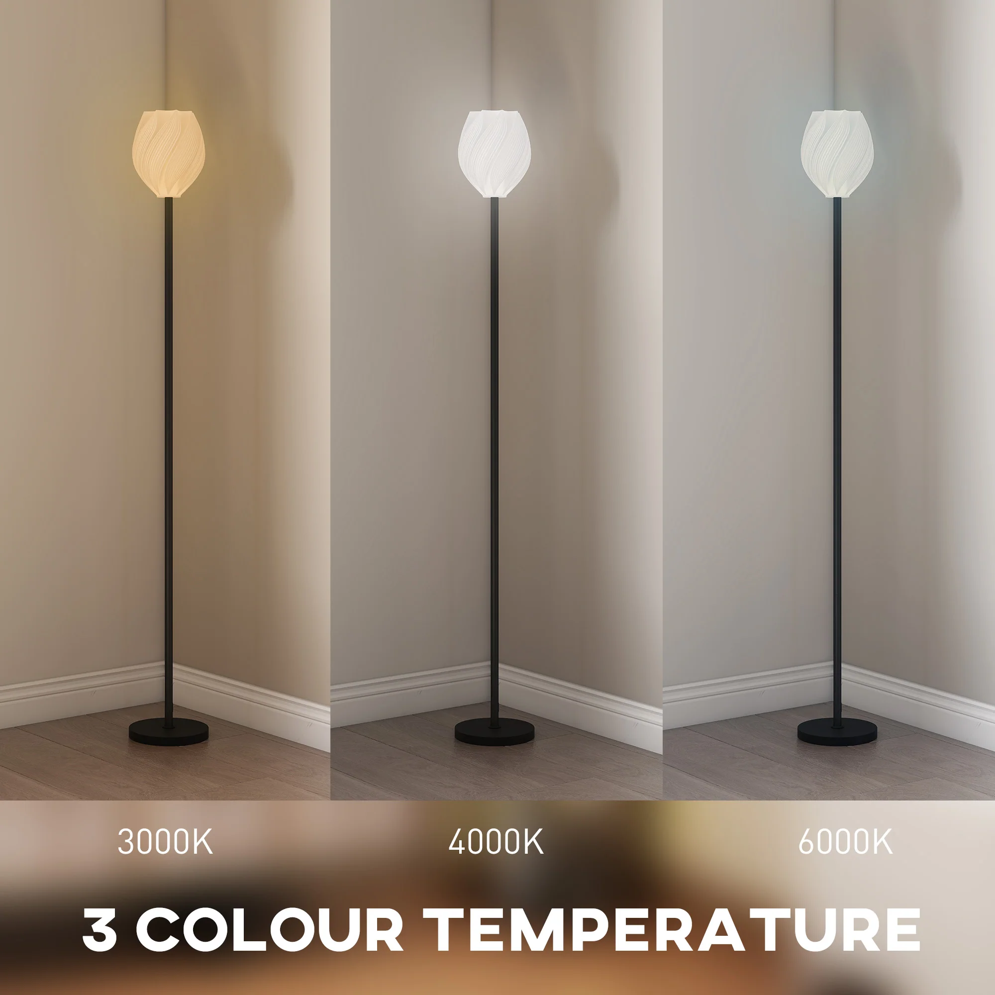HOMCOM 3D Printed Standing Lamp with Rose Shade, 3 Colour Temperature, White - Image 4