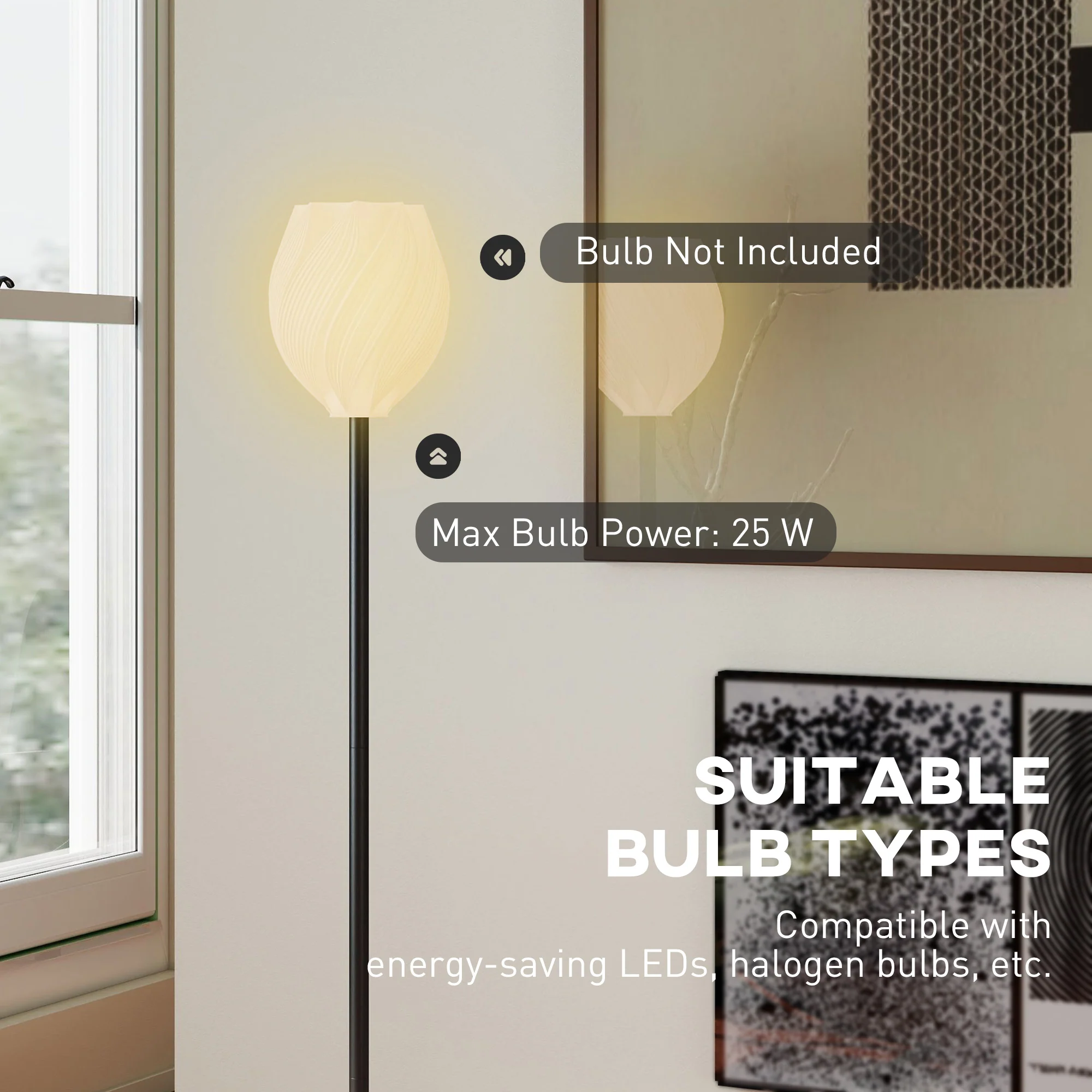 HOMCOM 3D Printed Standing Lamp With Shade, E27 Holder Without Bulb, White - Image 4