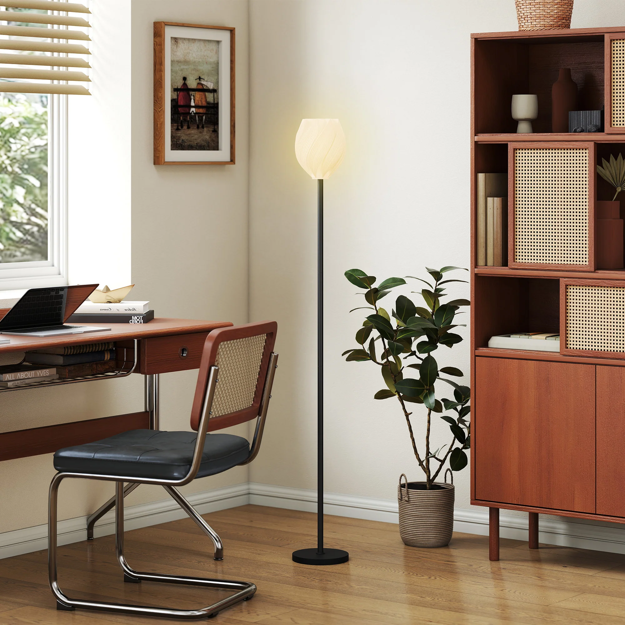 HOMCOM 3D Printed Standing Lamp With Shade, E27 Holder Without Bulb, White - Image 8