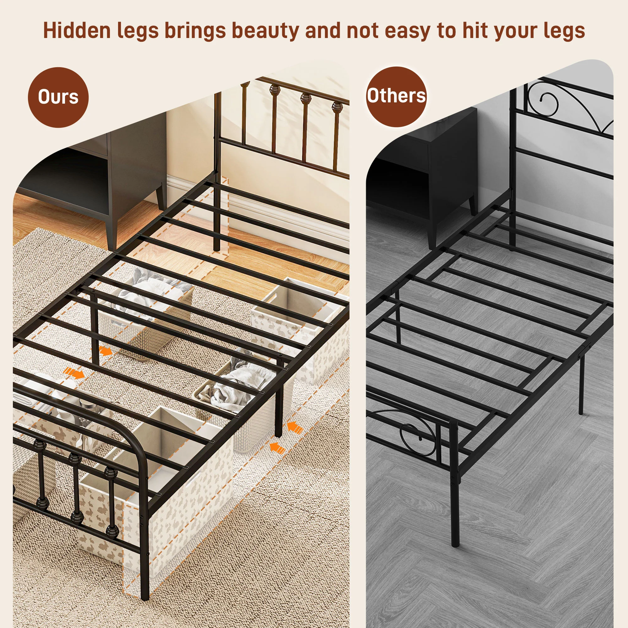 HOMCOM 3ft Metal Single Platform Bed Frame W/ Underbed Storage Headboard Black - Image 8