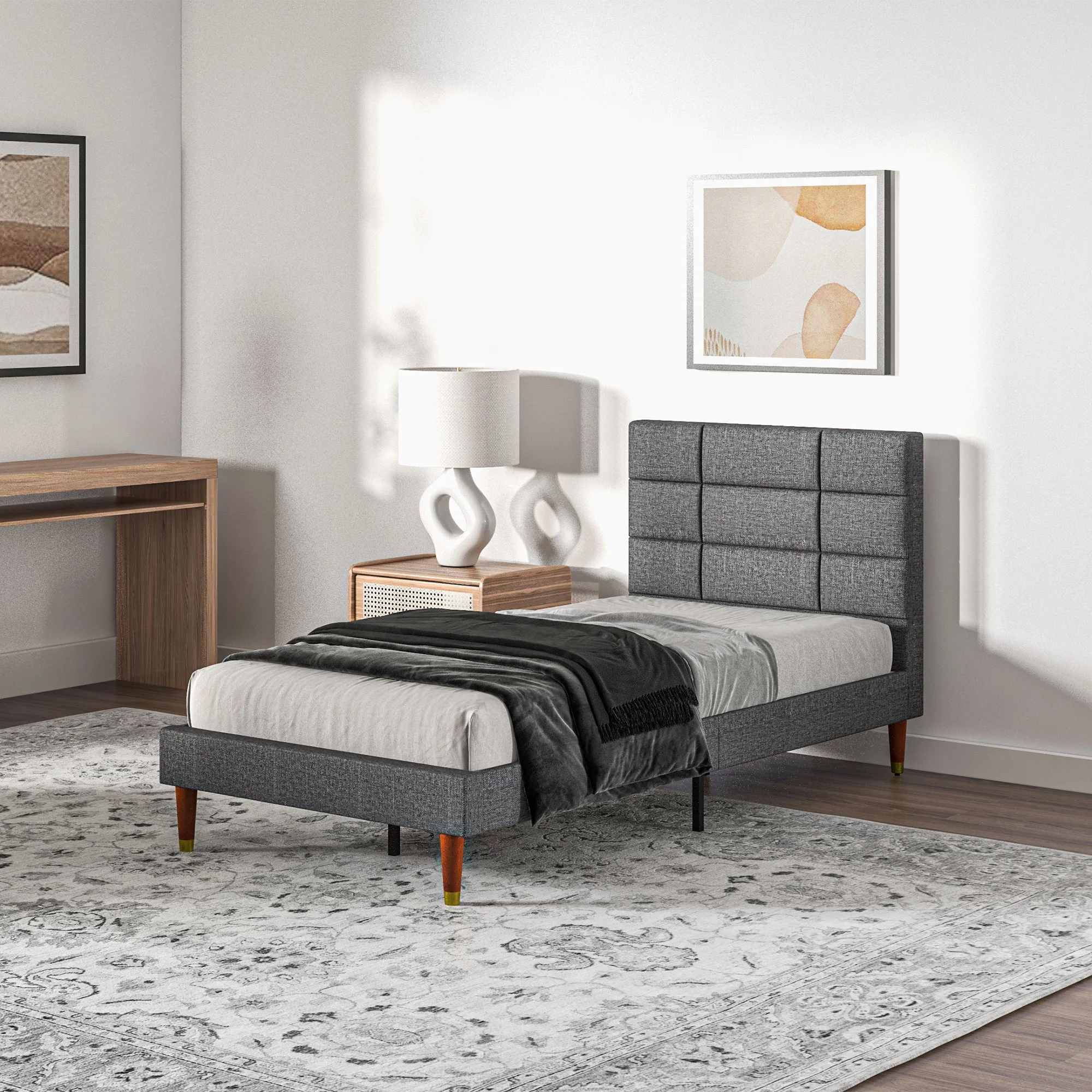 HOMCOM 3ft Upholstered Single Bed Frame W/ Wooden Slat No Box Spring Needed - Image 9