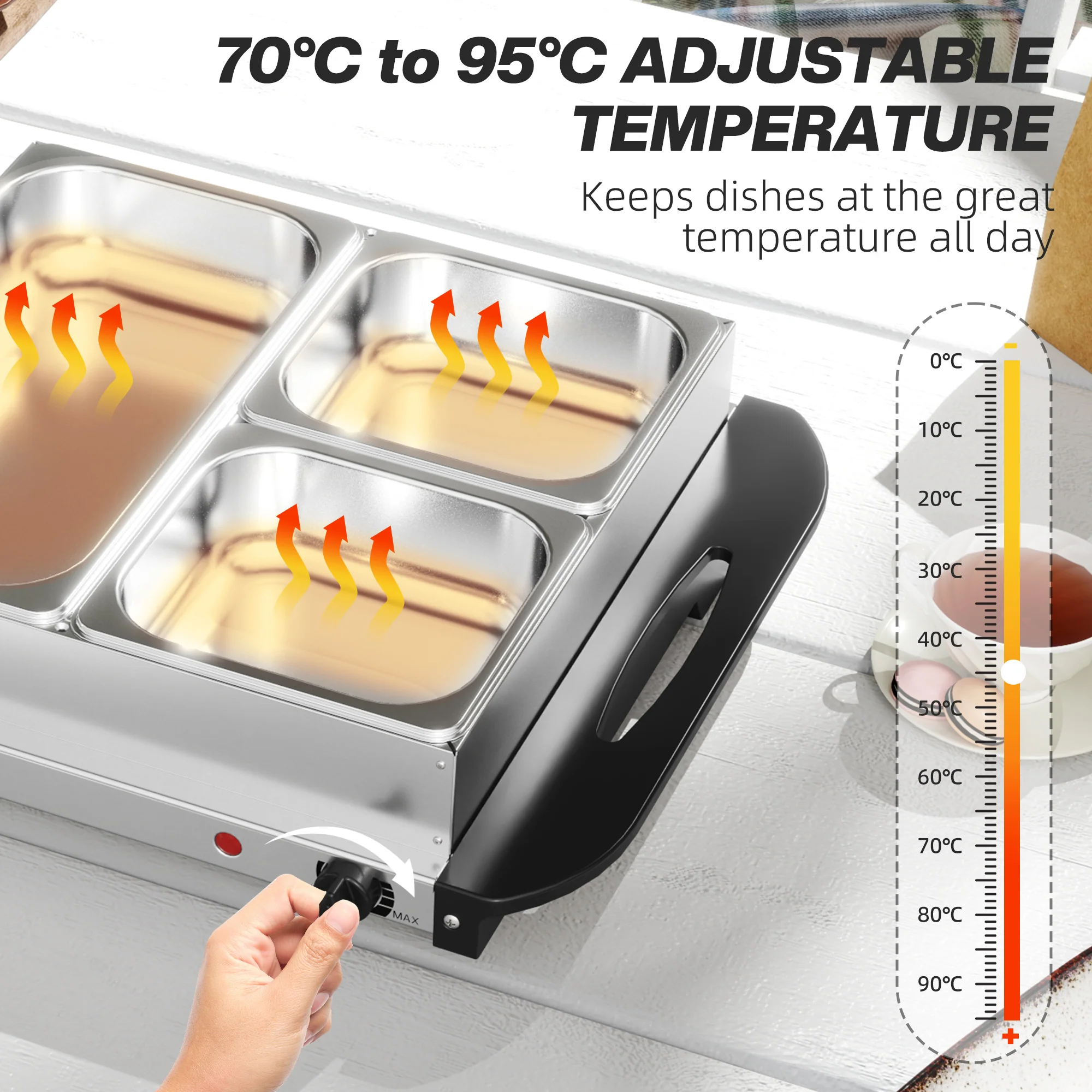 HOMCOM 4.5L Electric Food Warmer Buffet Server with Lids Cool Touch Handles - Image 4
