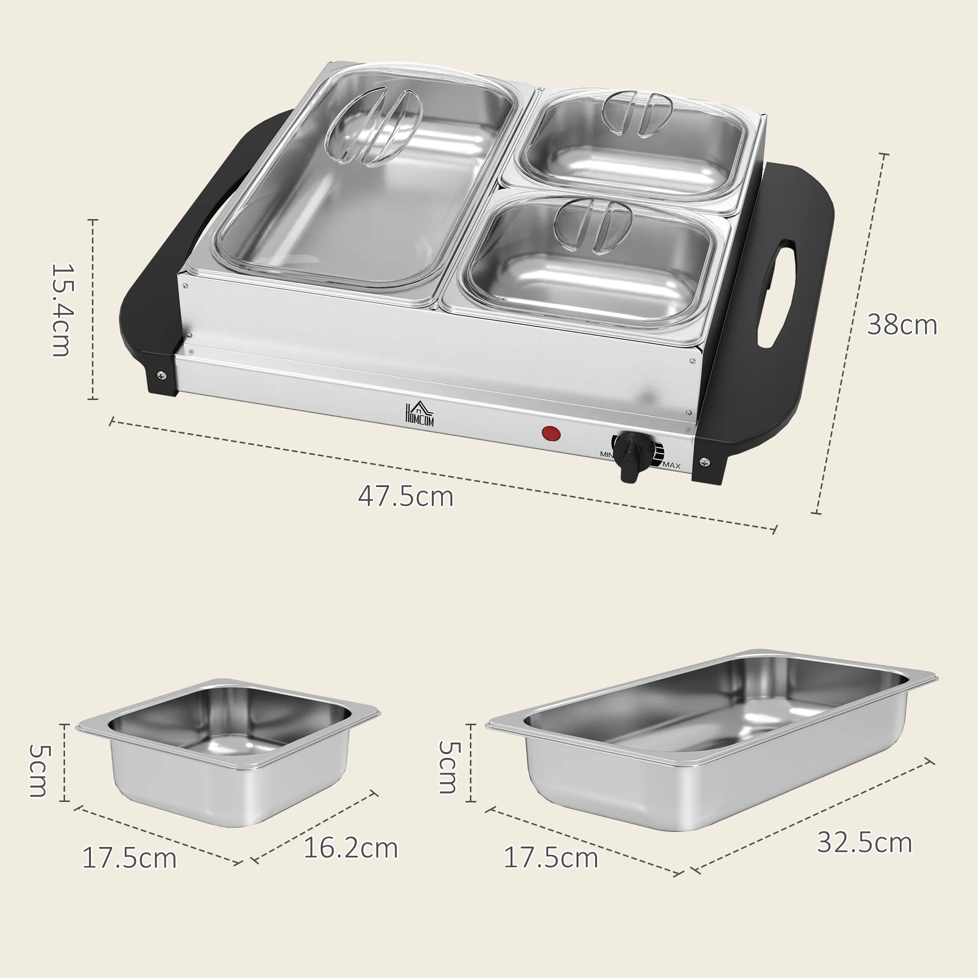 HOMCOM 4.5L Electric Food Warmer Buffet Server with Lids Cool Touch Handles - Image 5