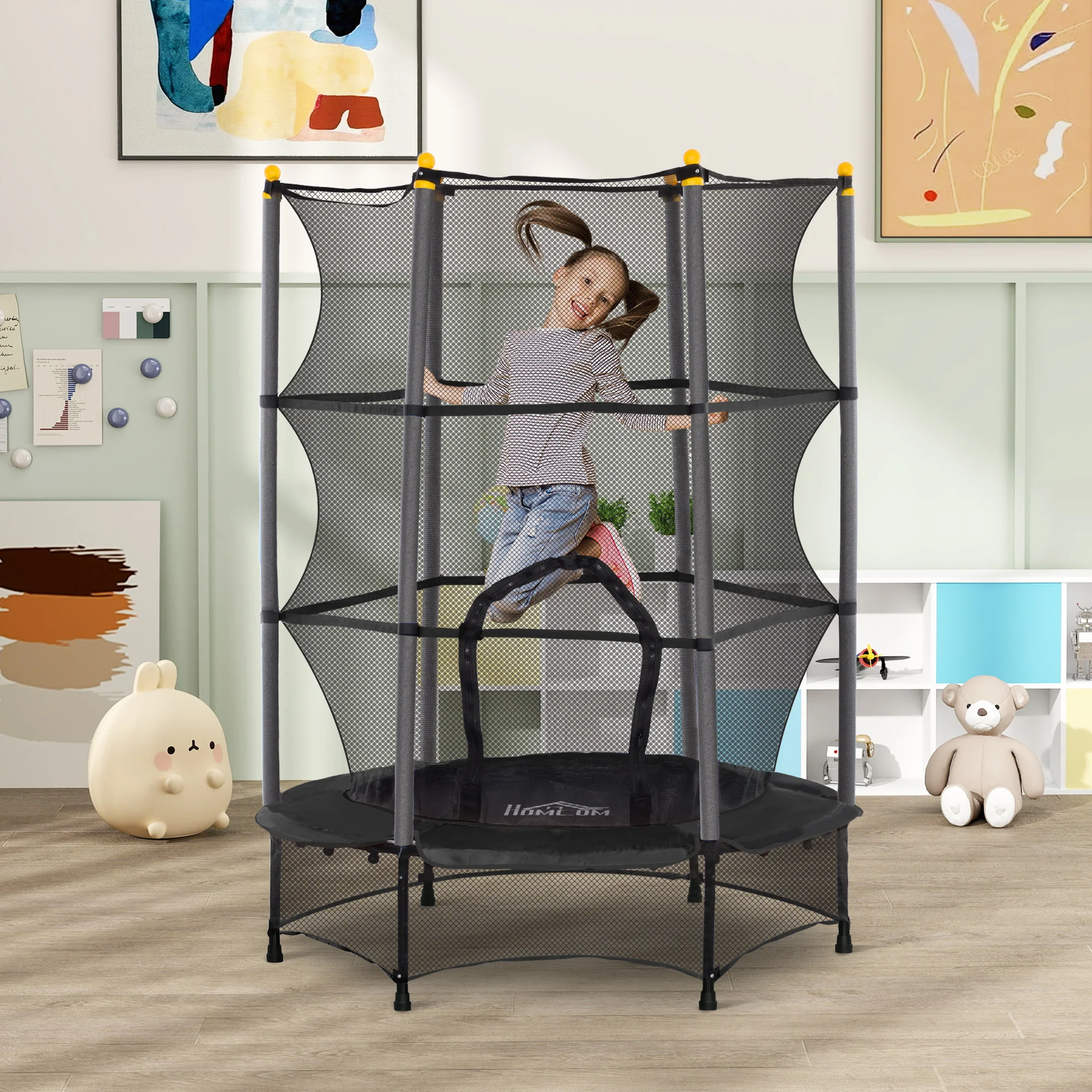 HOMCOM 4.6FT/75 Inch Kids Trampoline With Safety Enclosure, Indoor Outdoor - Image 11