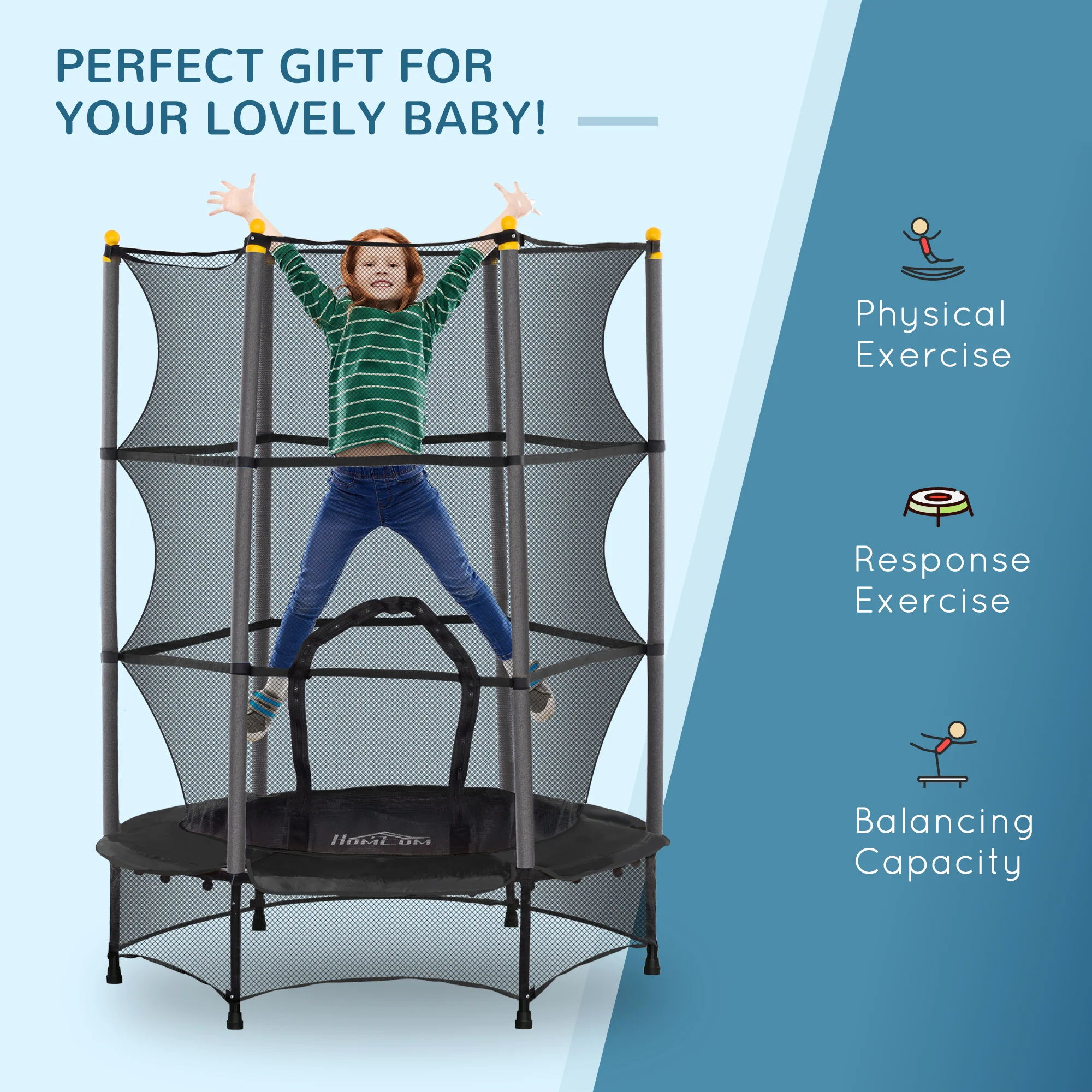 HOMCOM 4.6FT/75 Inch Kids Trampoline With Safety Enclosure, Indoor Outdoor - Image 14