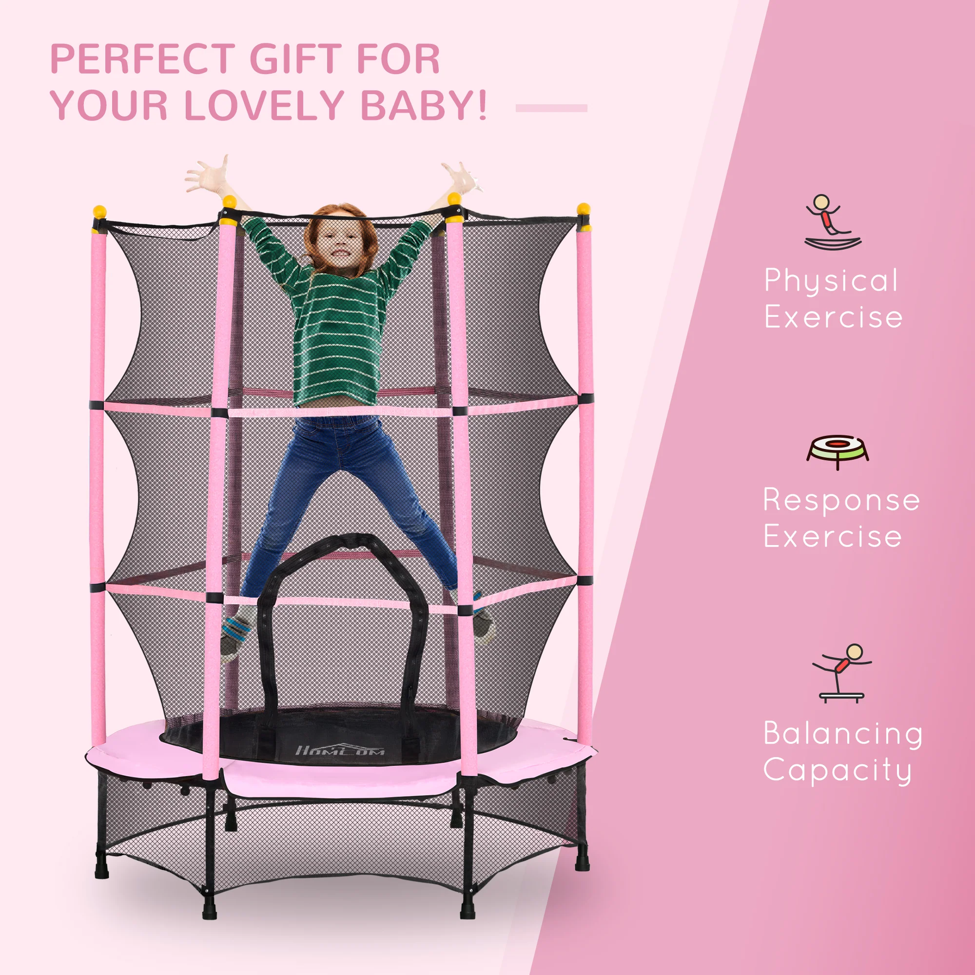 HOMCOM 4.6FT/75 Inch Kids Trampoline With Safety Enclosure, Indoor Outdoor - Image 7
