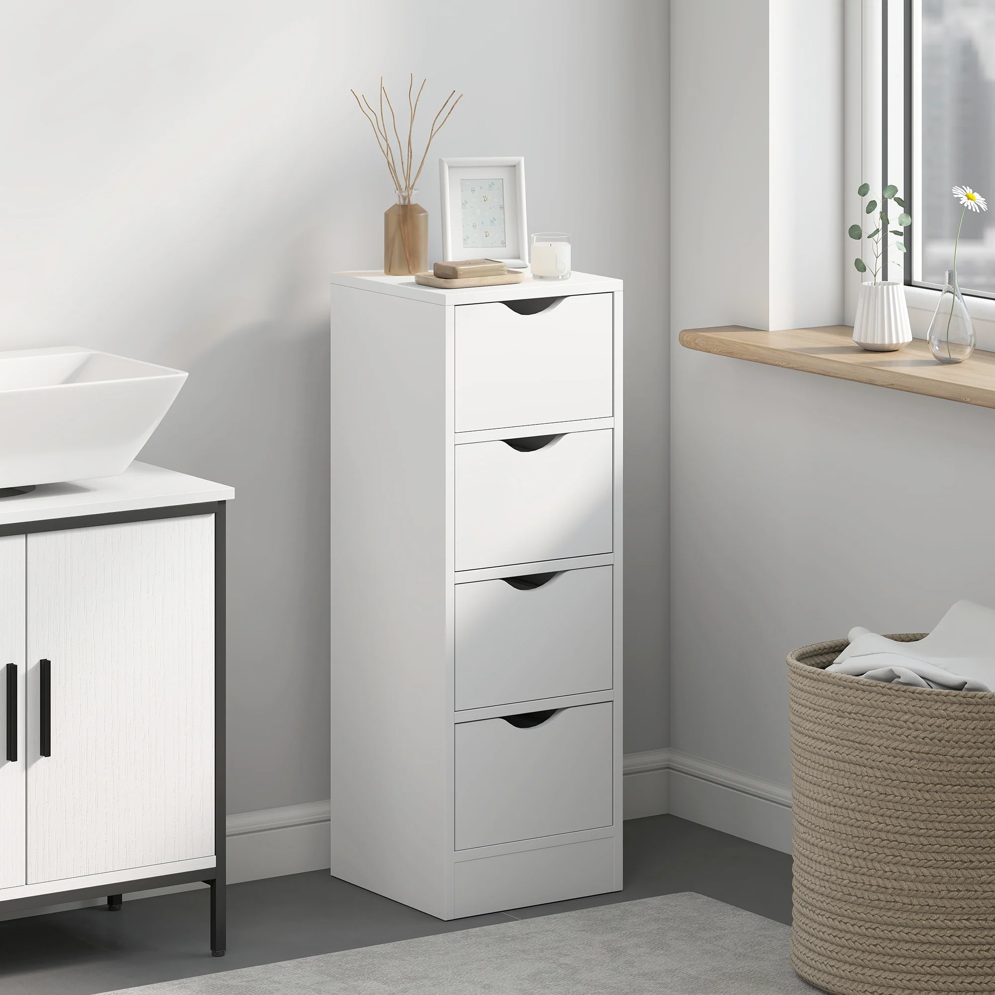 HOMCOM 4-Drawer Bathroom Cabinet, Freestanding Narrow Cabinet, White - Image 2