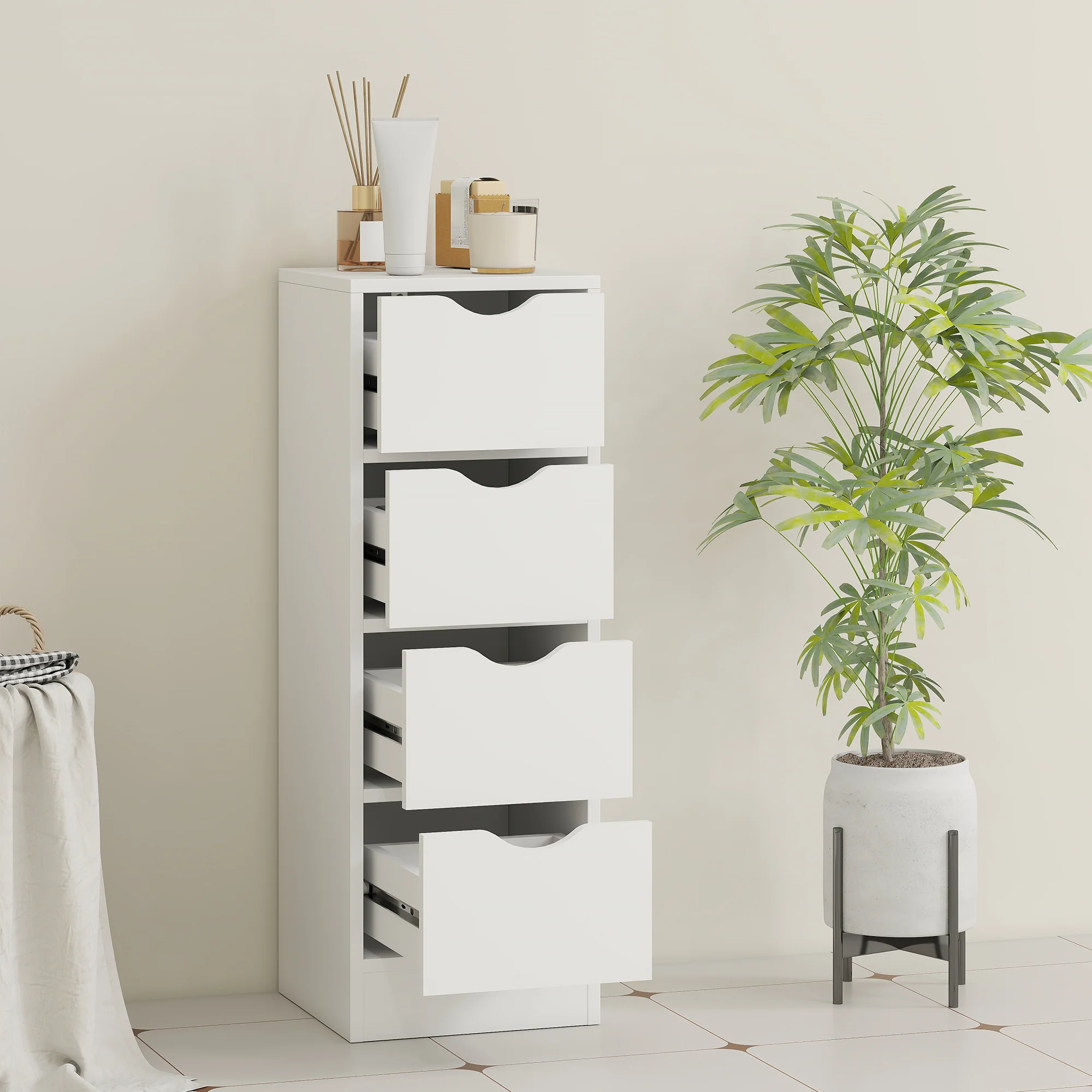 HOMCOM 4-Drawer Bathroom Cabinet, Freestanding Narrow Cabinet, White - Image 7