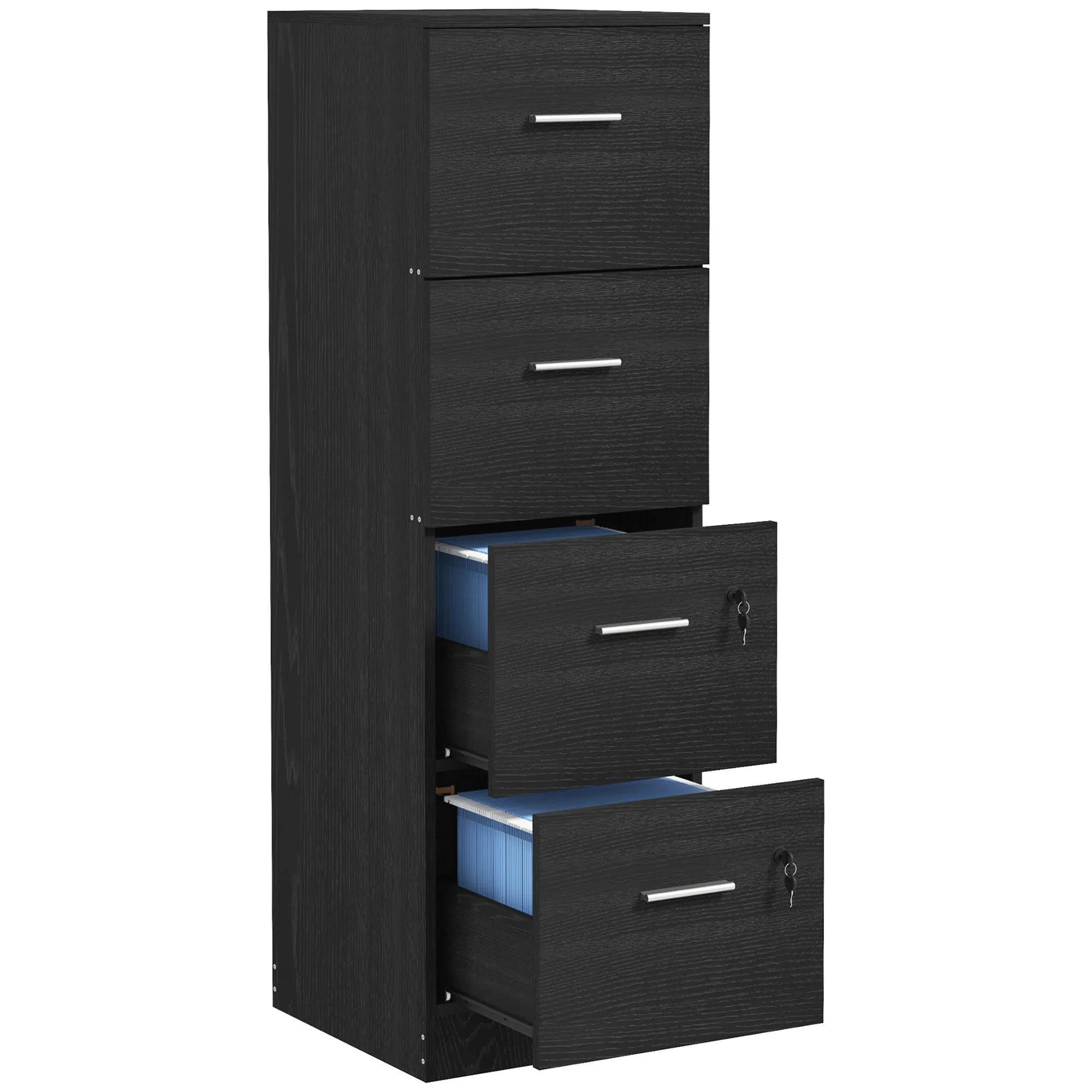 HOMCOM 4 Drawer File Cabinet Locking Filing Cabinet, Wood Effect
