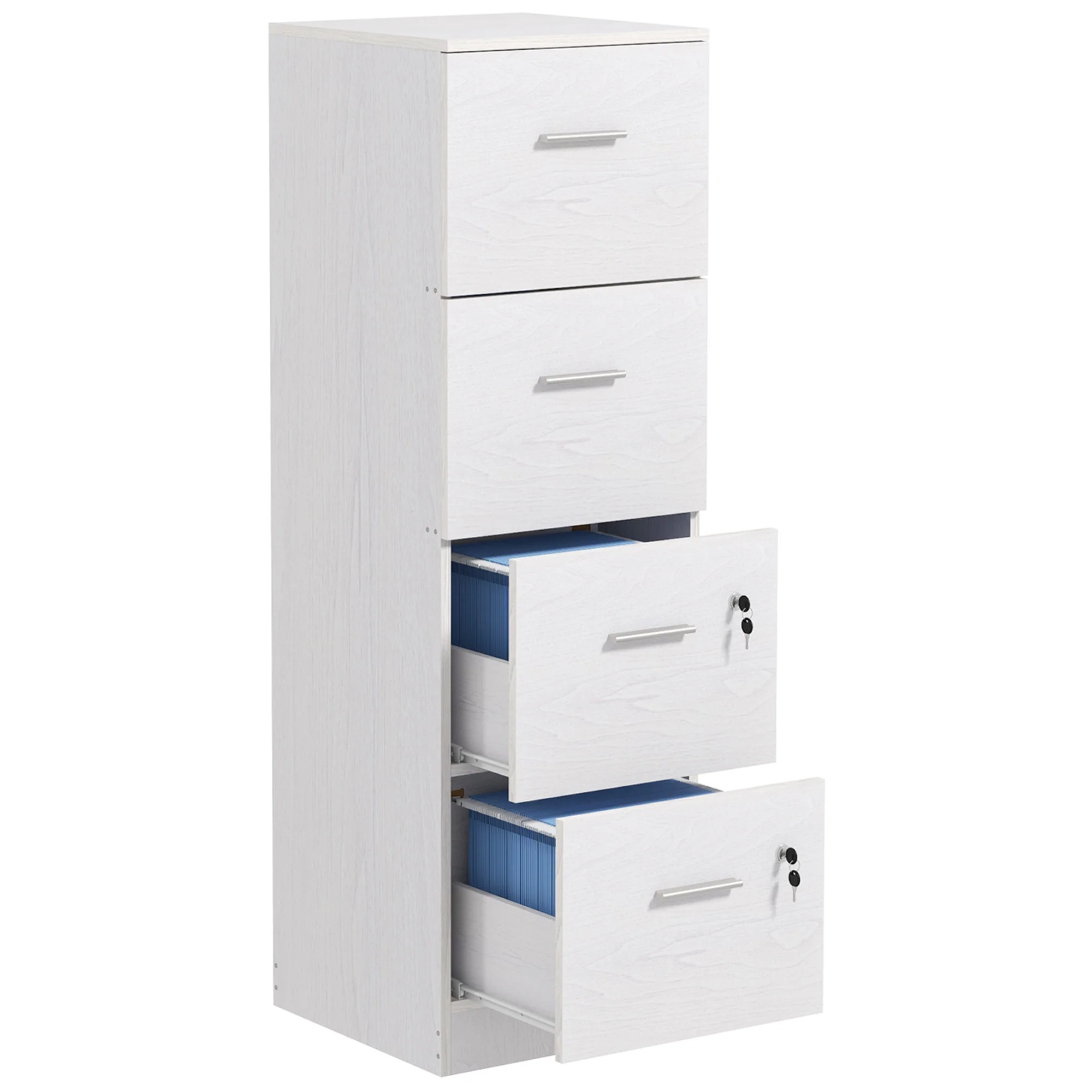 HOMCOM 4 Drawer File Cabinet Locking Filing Cabinet, Wood Effect - Image 10