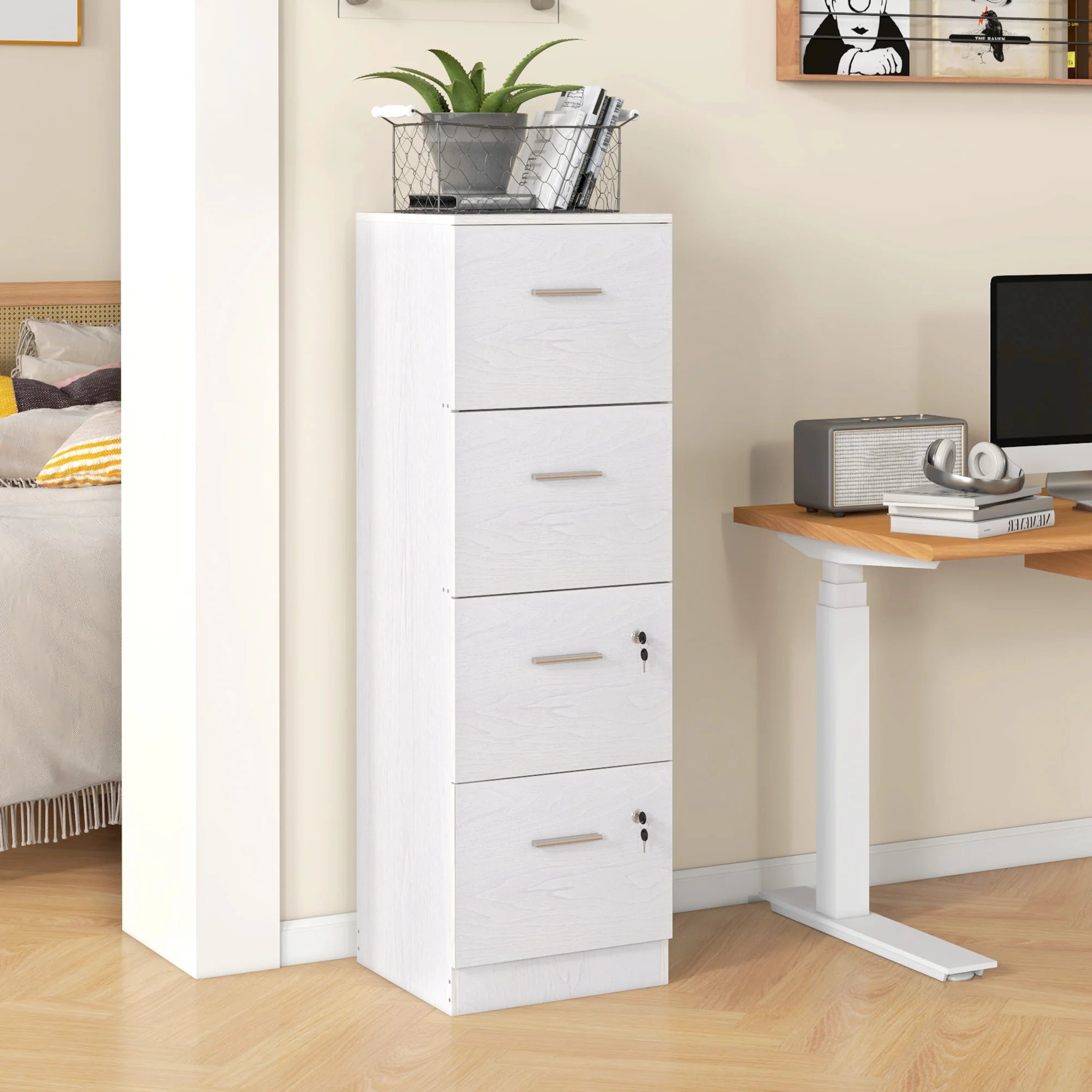 HOMCOM 4 Drawer File Cabinet Locking Filing Cabinet, Wood Effect - Image 11