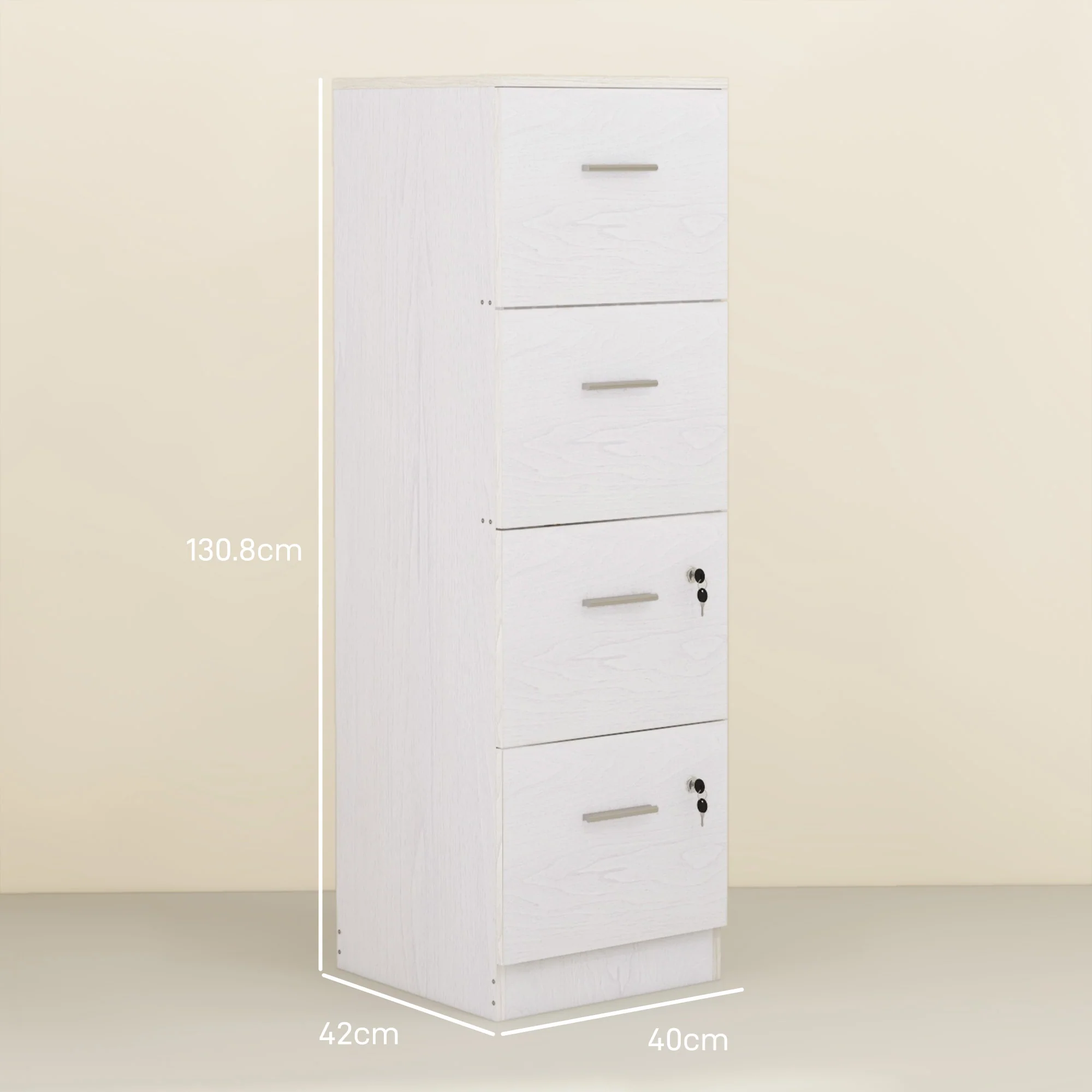 HOMCOM 4 Drawer File Cabinet Locking Filing Cabinet, Wood Effect - Image 14