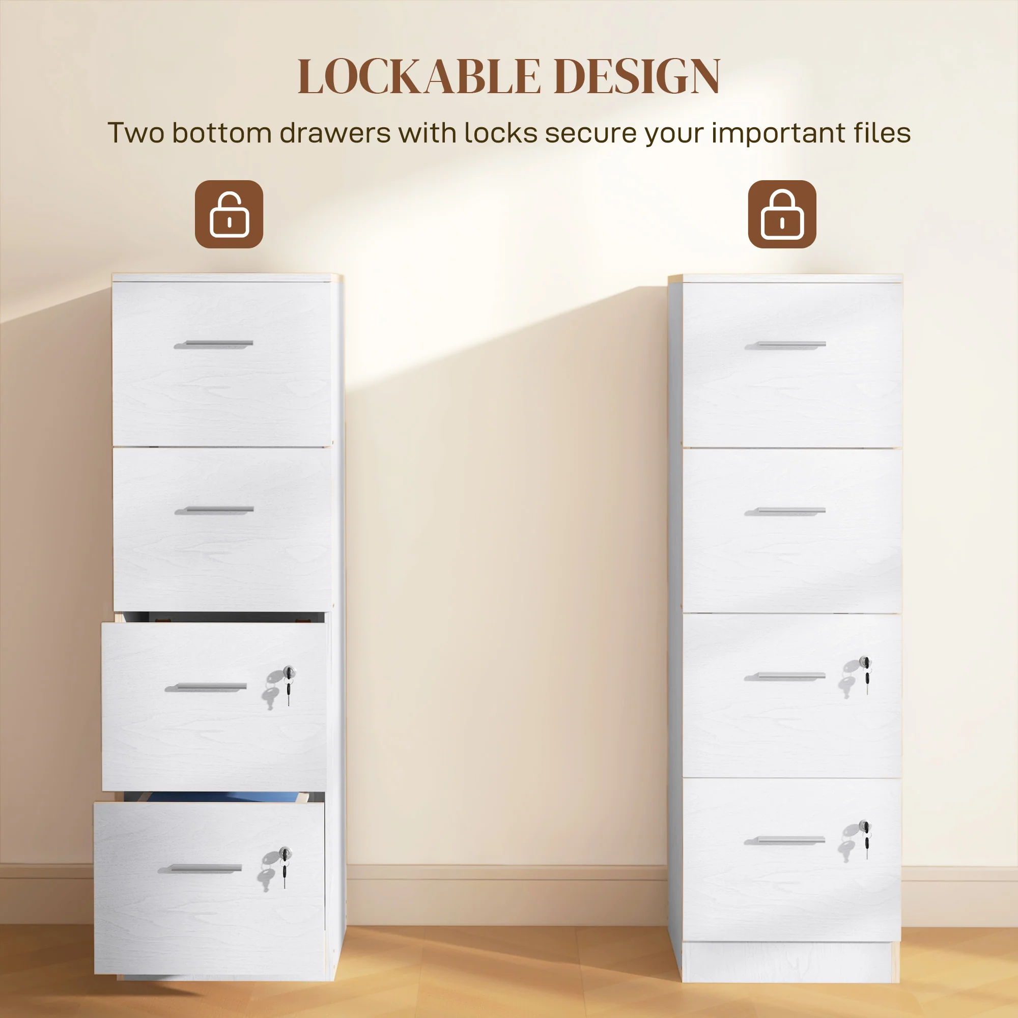HOMCOM 4 Drawer File Cabinet Locking Filing Cabinet, Wood Effect - Image 15