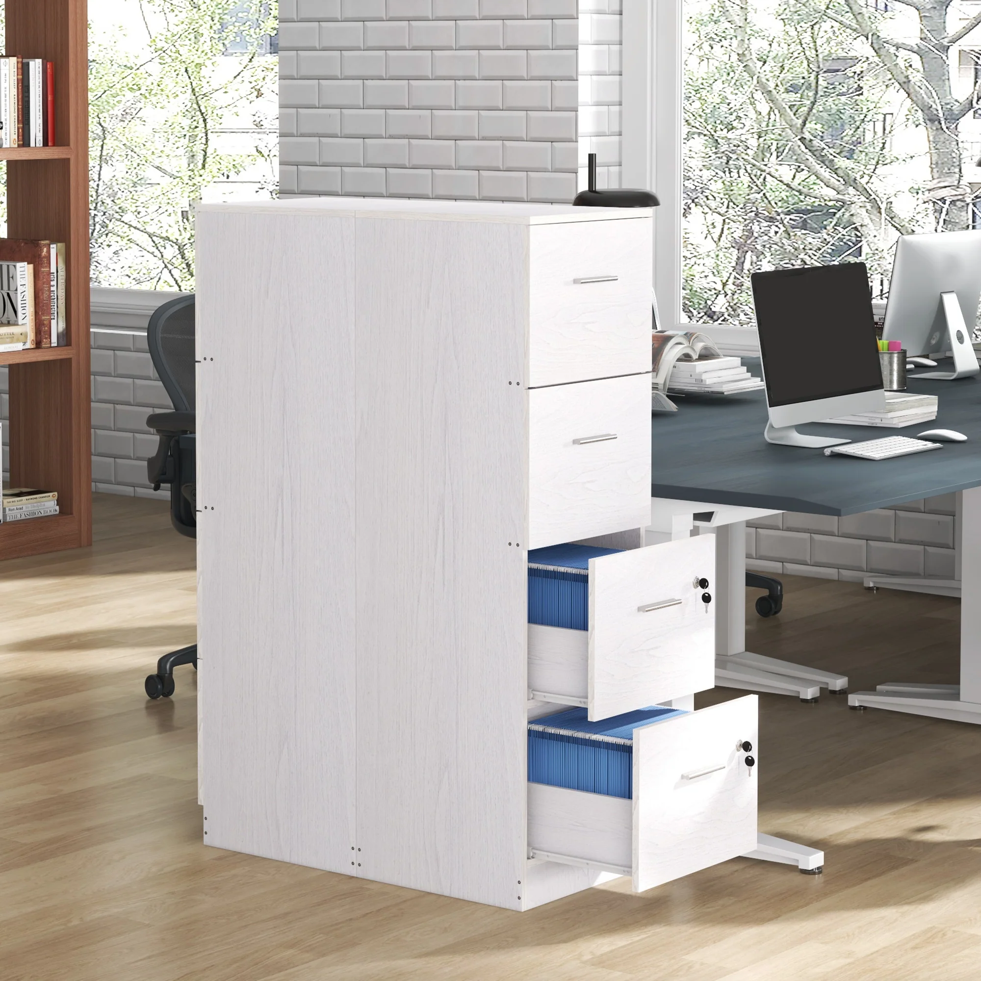 HOMCOM 4 Drawer File Cabinet Locking Filing Cabinet, Wood Effect - Image 16