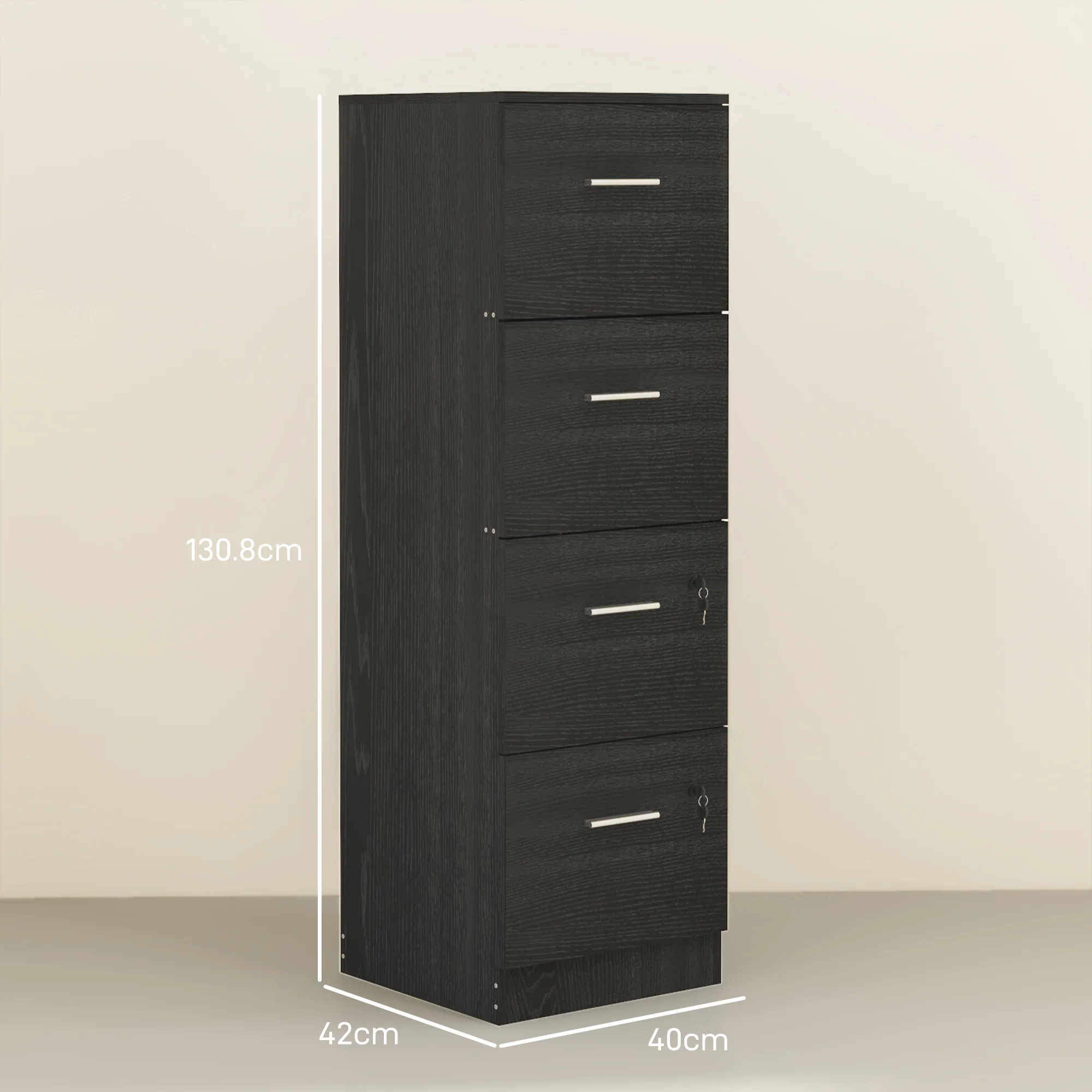 HOMCOM 4 Drawer File Cabinet Locking Filing Cabinet, Wood Effect - Image 5