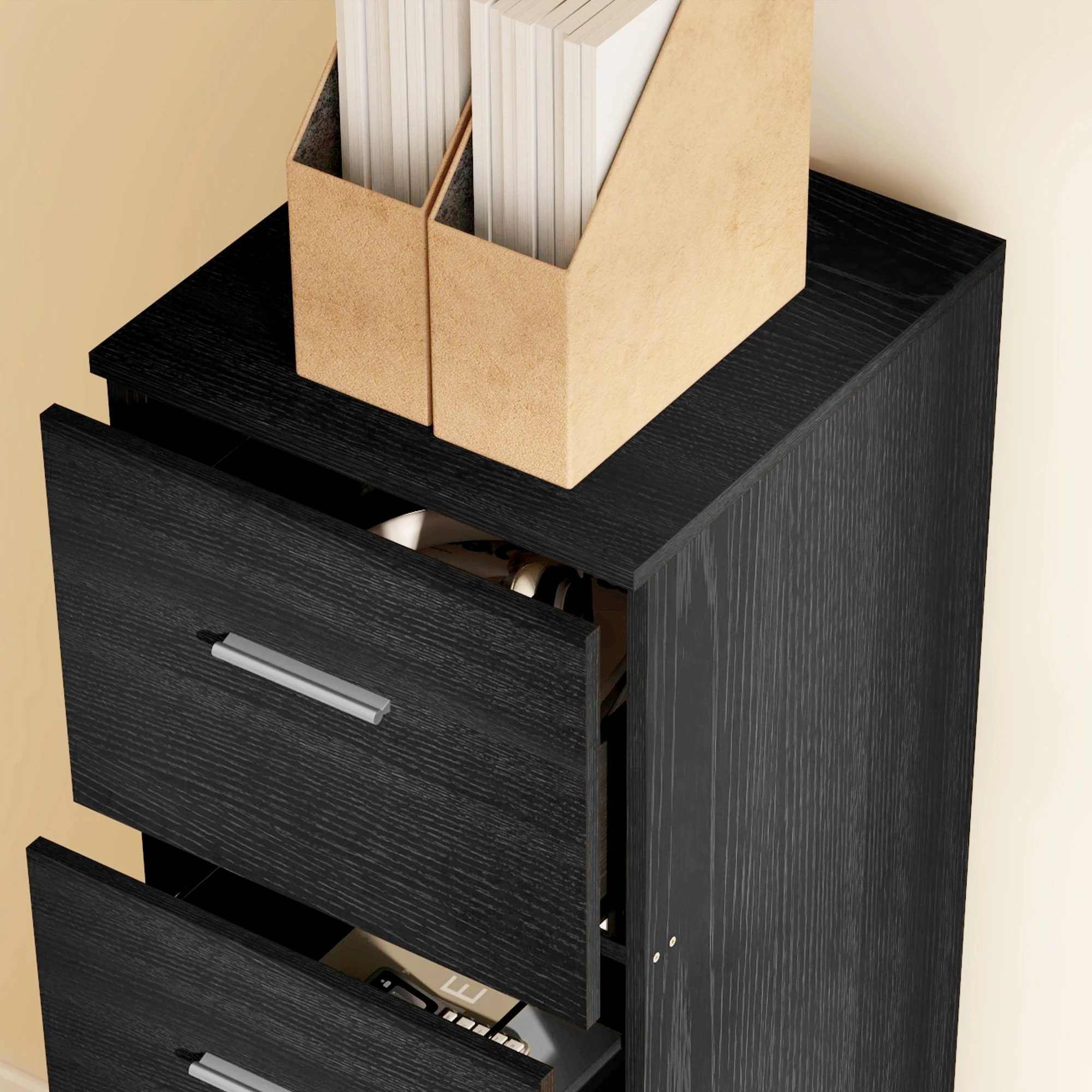 HOMCOM 4 Drawer File Cabinet Locking Filing Cabinet, Wood Effect - Image 8