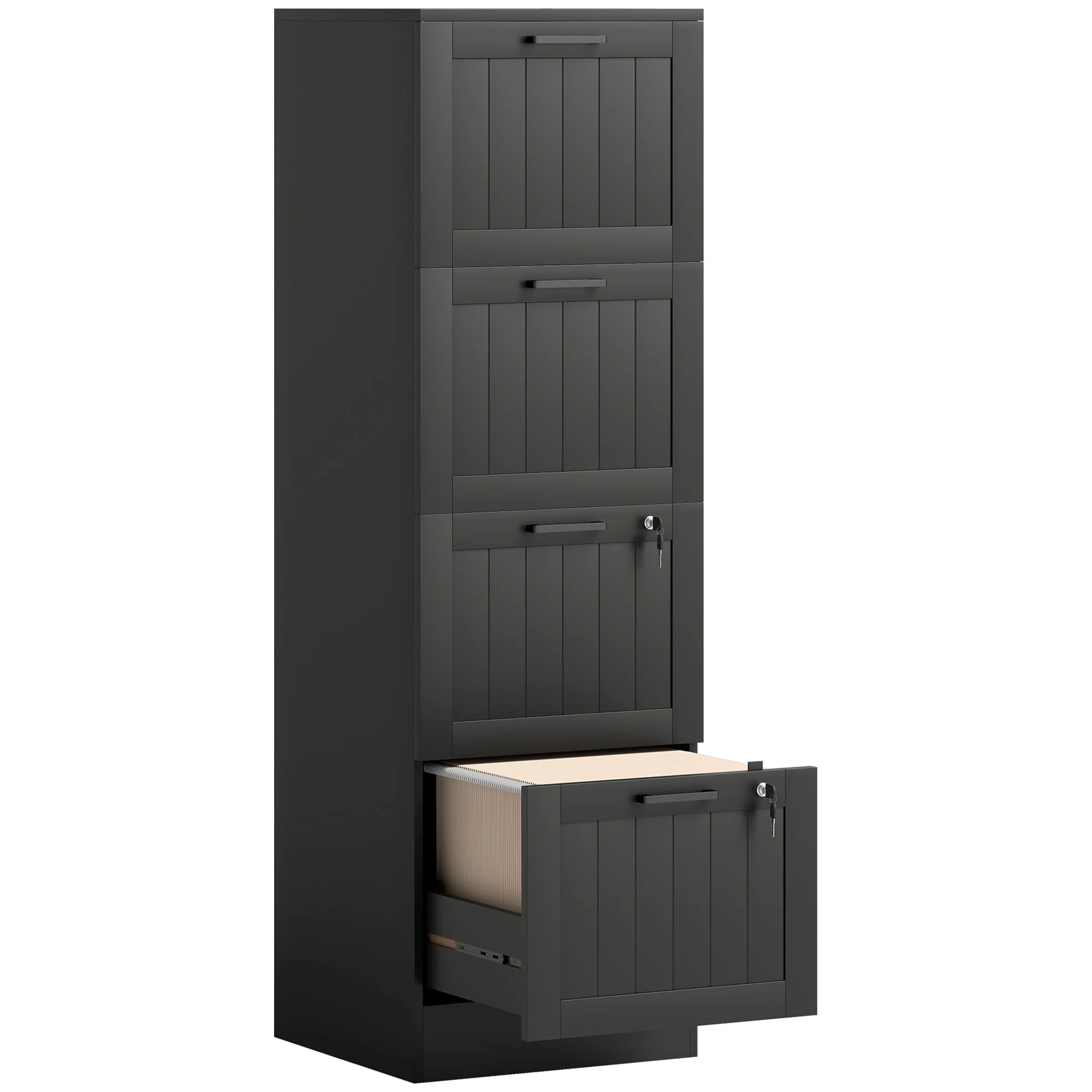 HOMCOM 4 Drawer File Cabinet with Lock and Adjustable Hanging Bars, Black