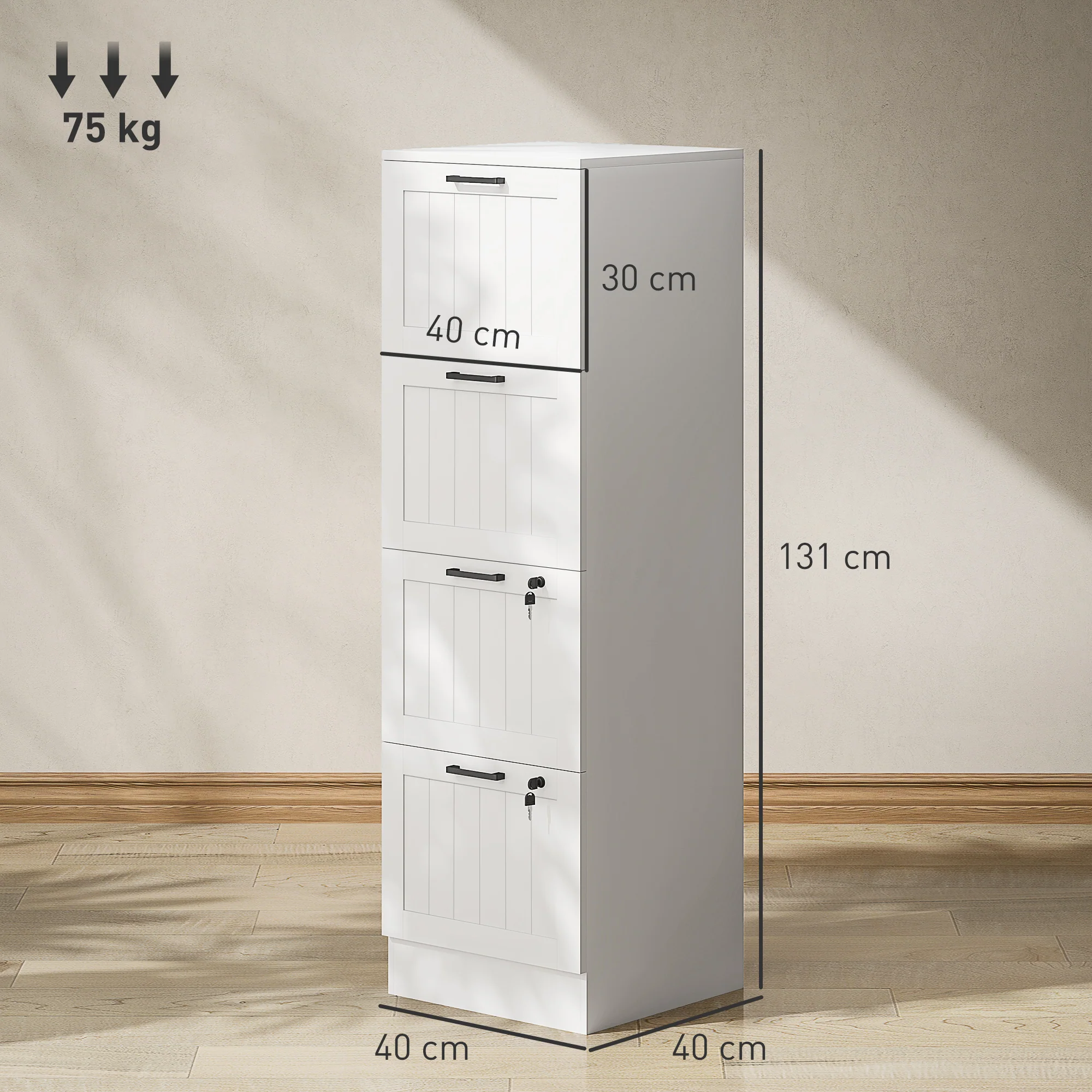 HOMCOM 4 Drawer File Cabinet with Lock and Adjustable Hanging Bars, White - Image 5