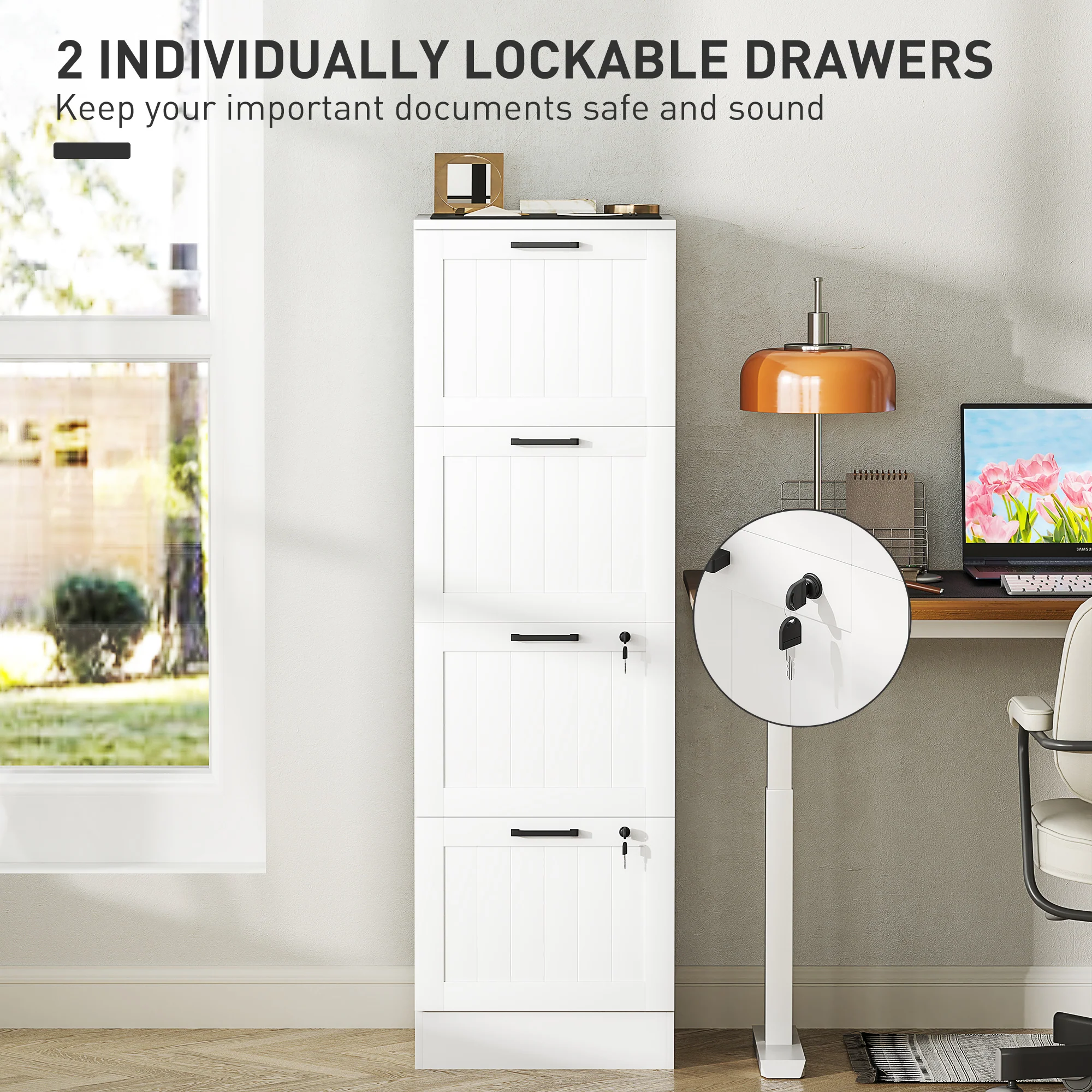 HOMCOM 4 Drawer File Cabinet with Lock and Adjustable Hanging Bars, White - Image 6