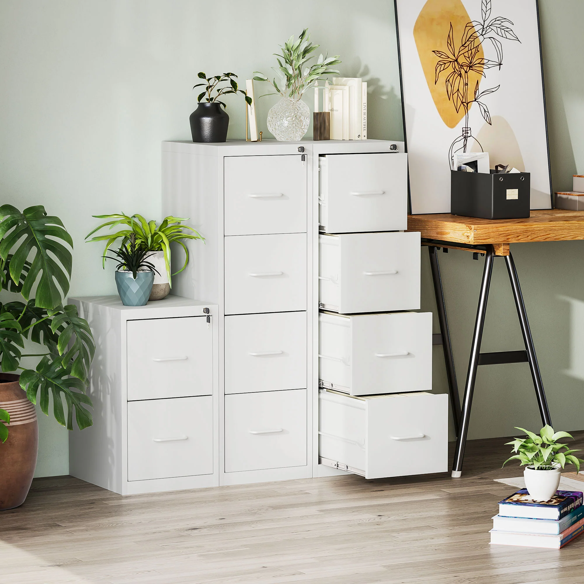 HOMCOM 4 Drawer Filing Cabinet Steel File Cabinet for A4 Letter Size White - Image 2