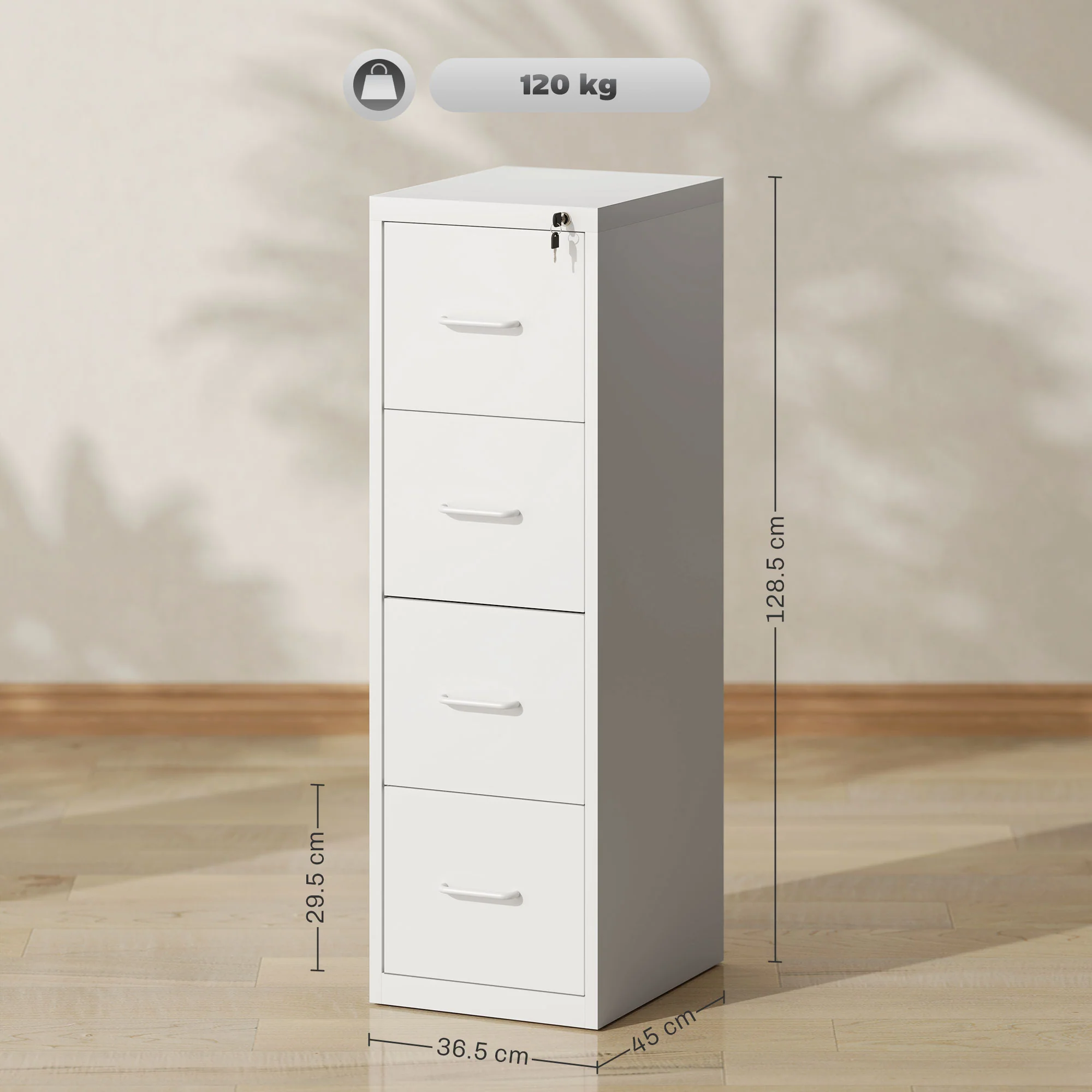 HOMCOM 4 Drawer Filing Cabinet Steel File Cabinet for A4 Letter Size White - Image 5