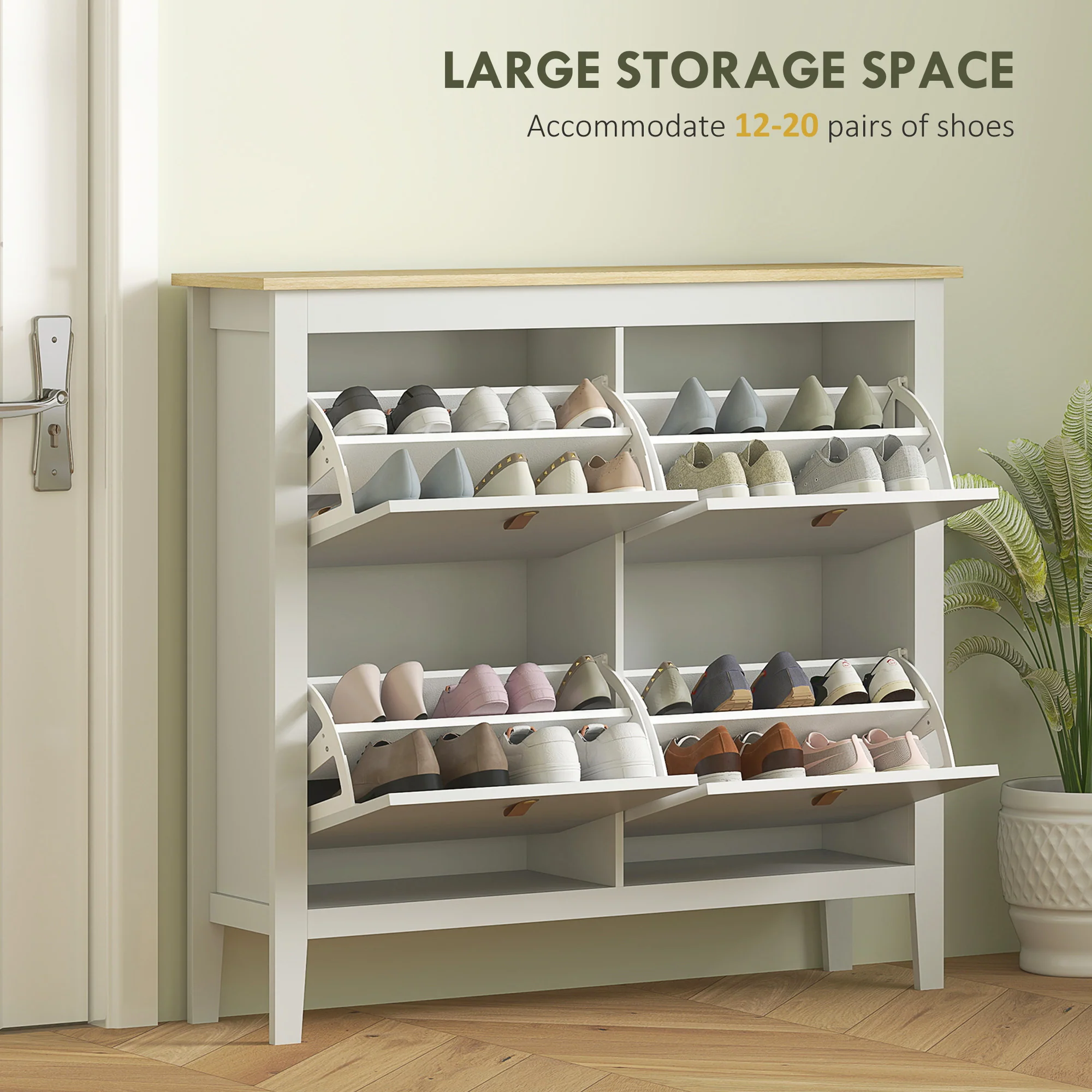 HOMCOM 4 Drawer Shoe Cabinet with Flip Doors for Hallway, Entryway, White - Image 3