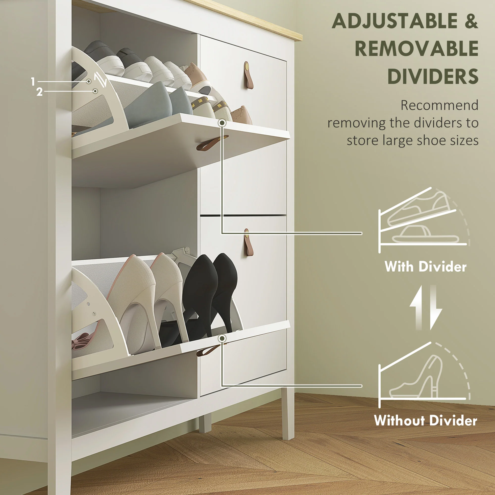 HOMCOM 4 Drawer Shoe Cabinet with Flip Doors for Hallway, Entryway, White - Image 4