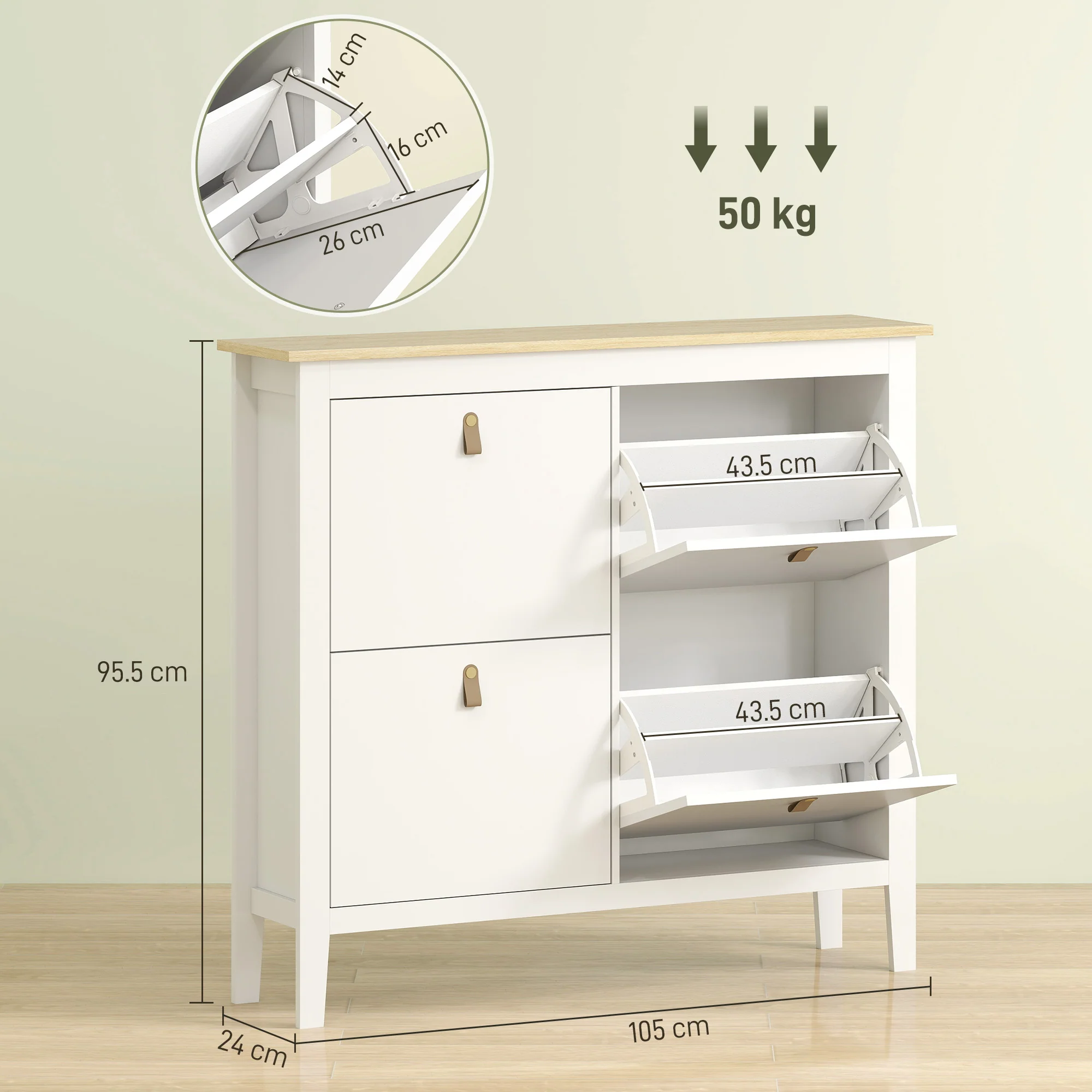 HOMCOM 4 Drawer Shoe Cabinet with Flip Doors for Hallway, Entryway, White - Image 5