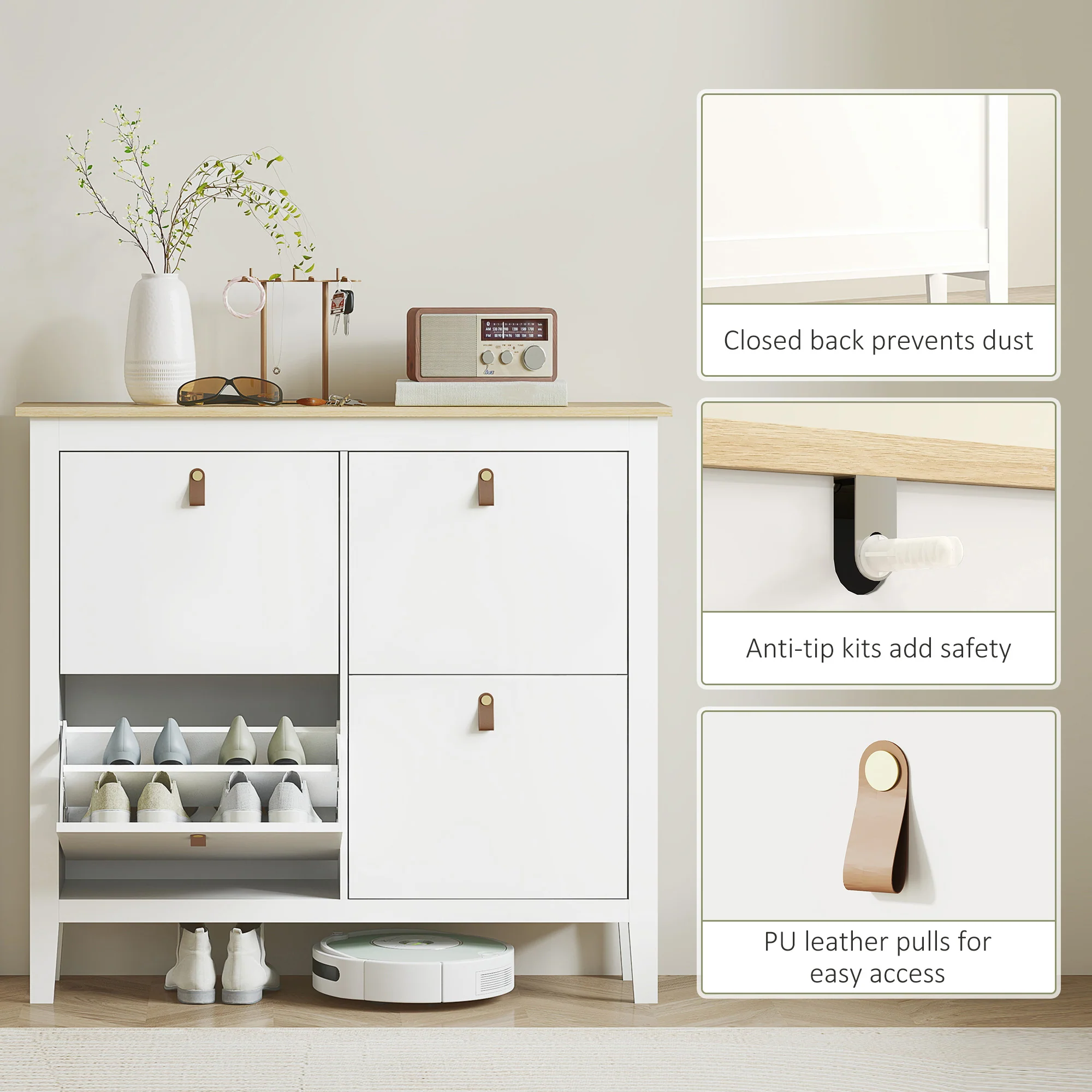HOMCOM 4 Drawer Shoe Cabinet with Flip Doors for Hallway, Entryway, White - Image 7