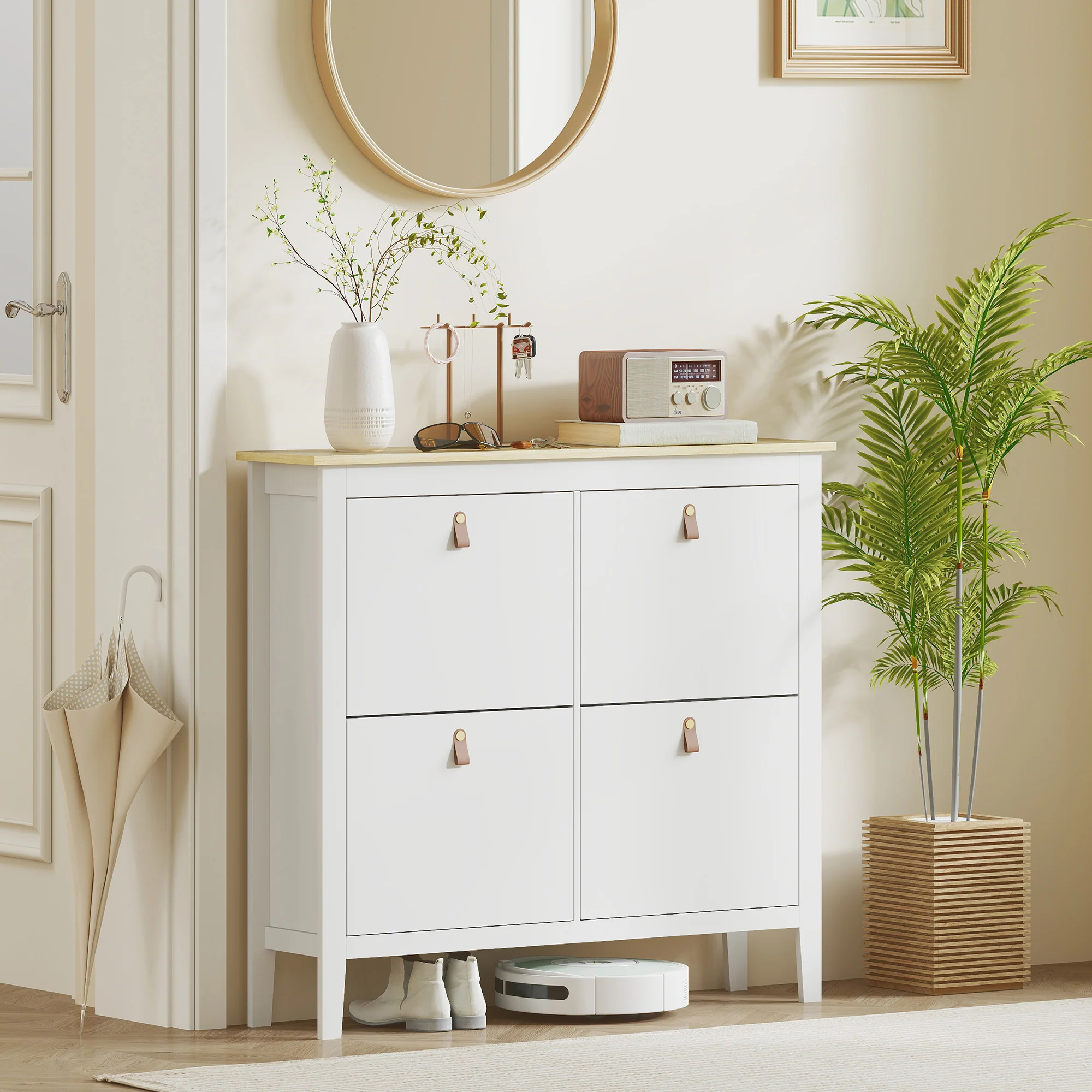 HOMCOM 4 Drawer Shoe Cabinet with Flip Doors for Hallway, Entryway, White - Image 8