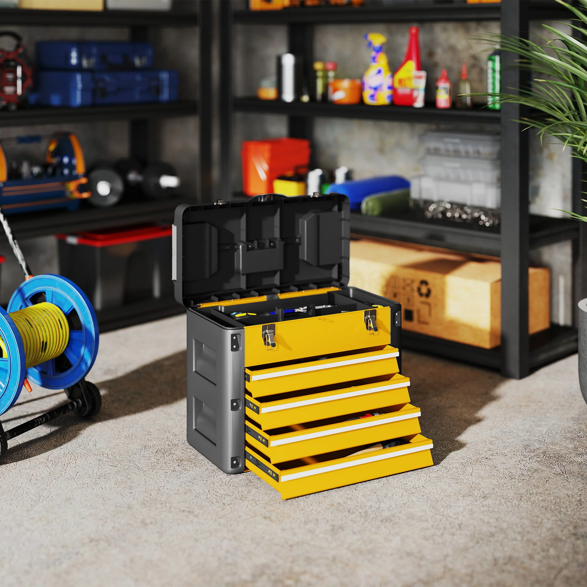 HOMCOM 4 Drawers Large Tool Box, Steel Toolbox With Handle - Image 11