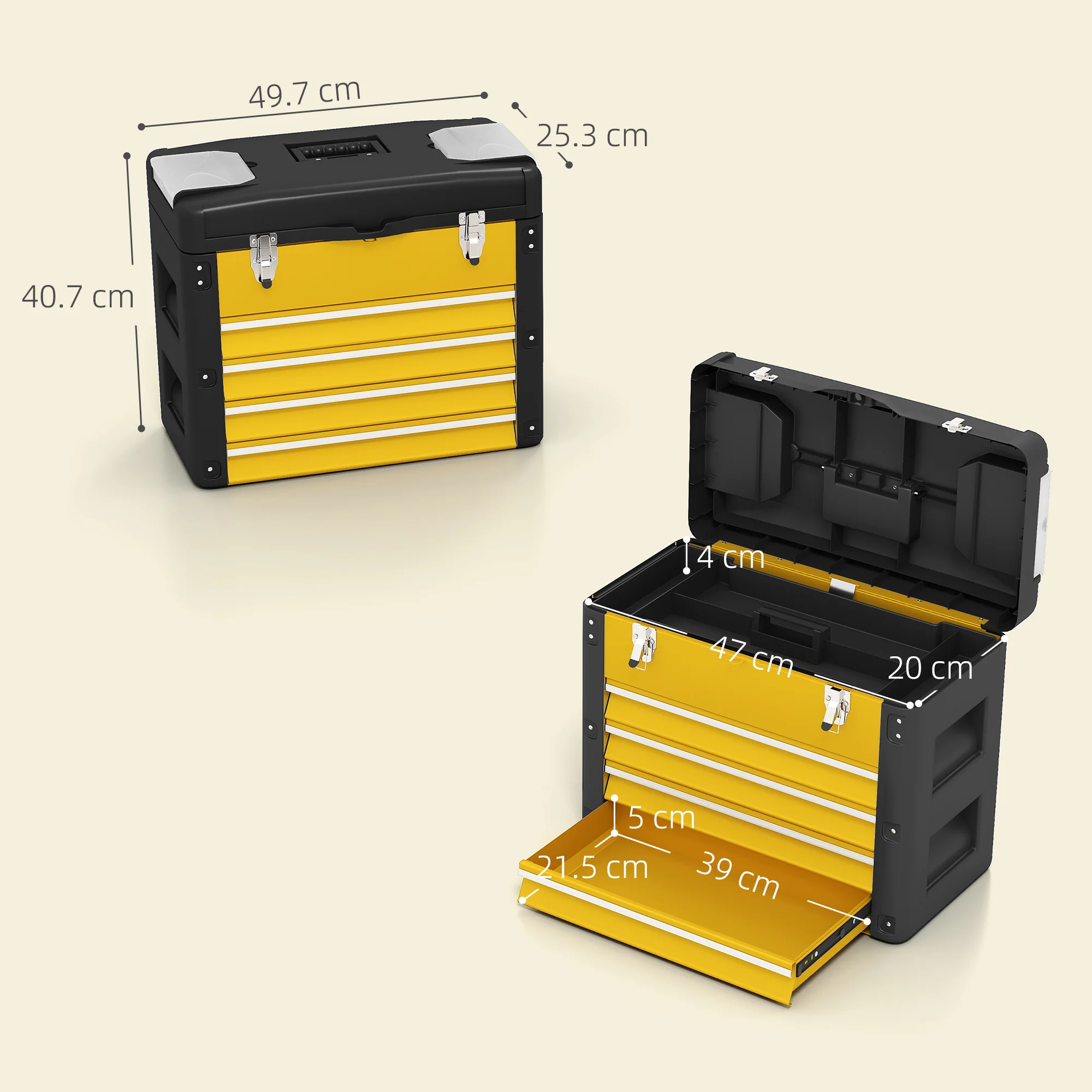 HOMCOM 4 Drawers Large Tool Box, Steel Toolbox With Handle - Image 14