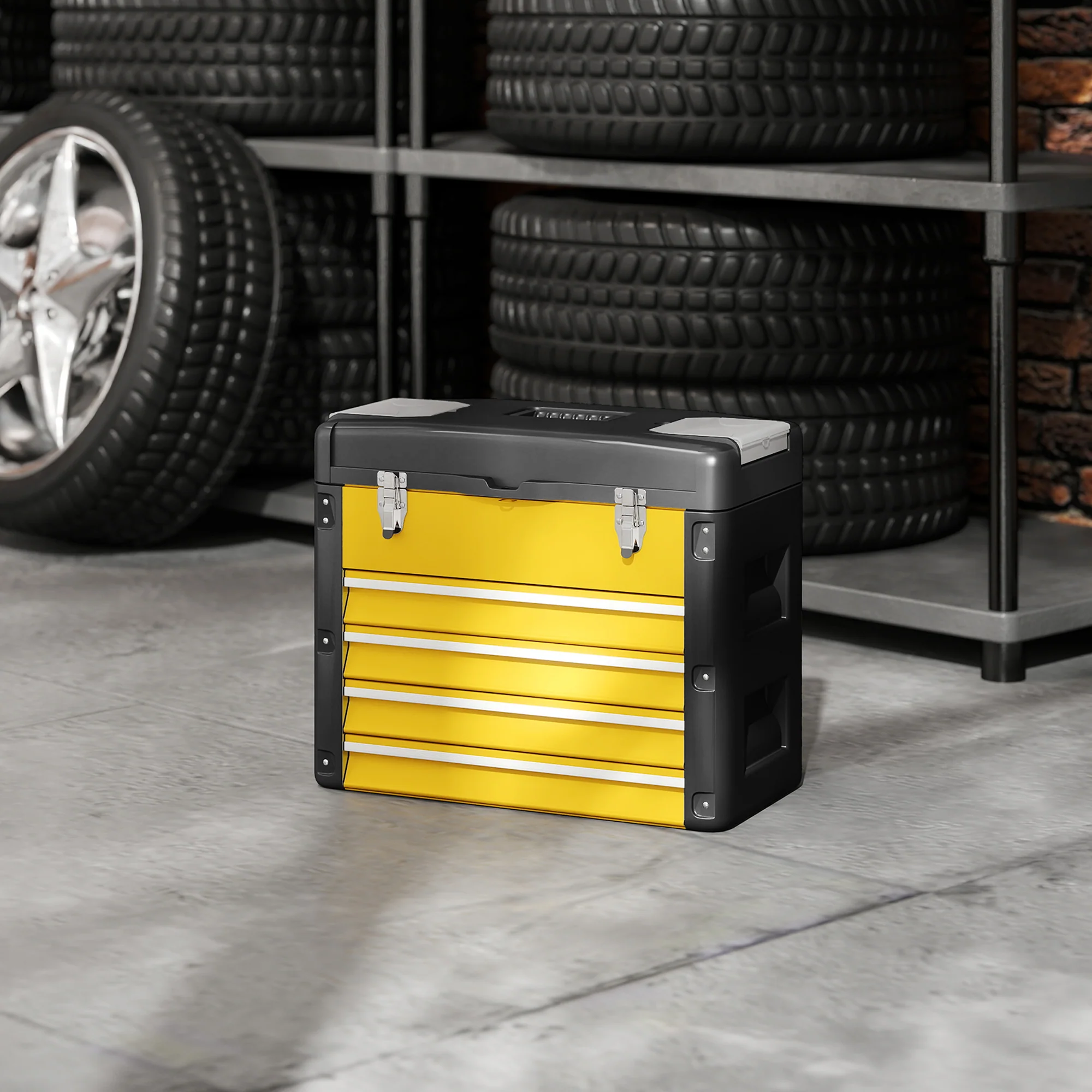 HOMCOM 4 Drawers Large Tool Box, Steel Toolbox With Handle - Image 17