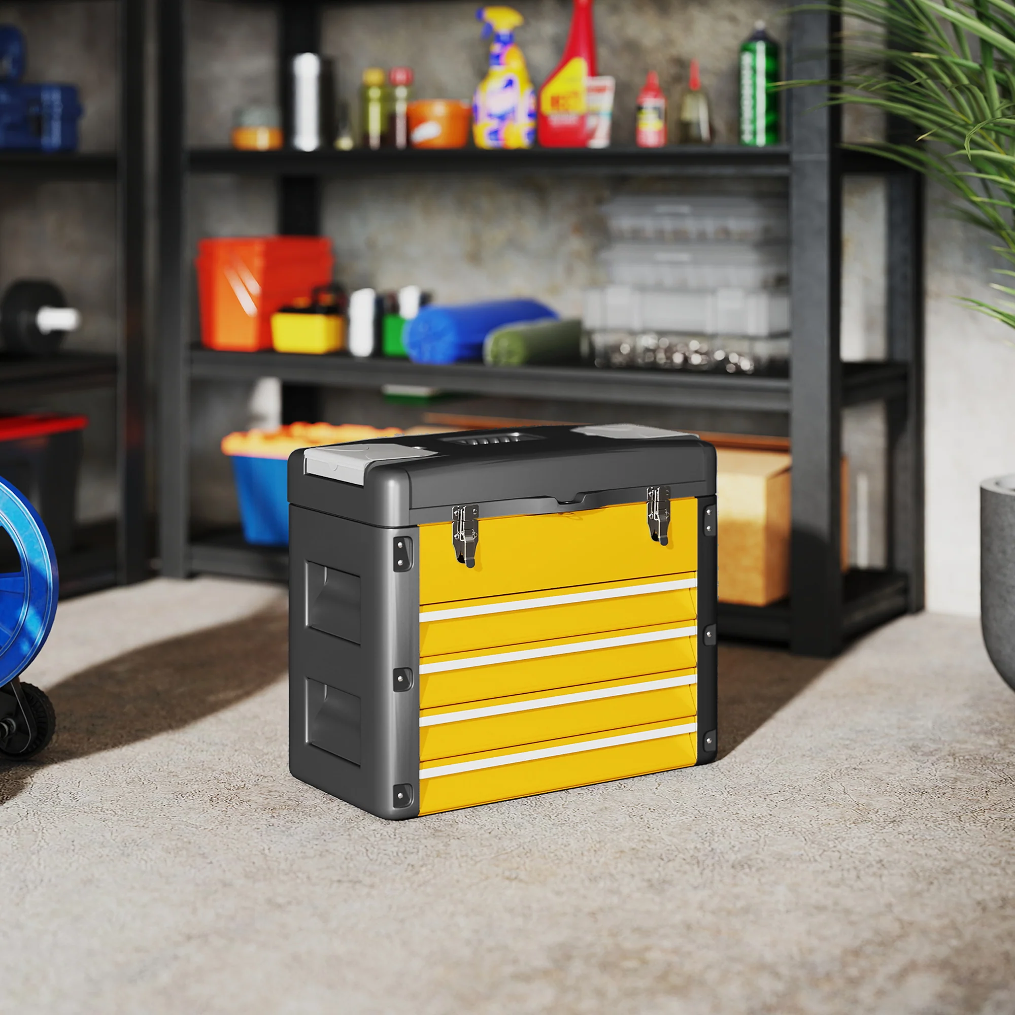HOMCOM 4 Drawers Large Tool Box, Steel Toolbox With Handle - Image 18