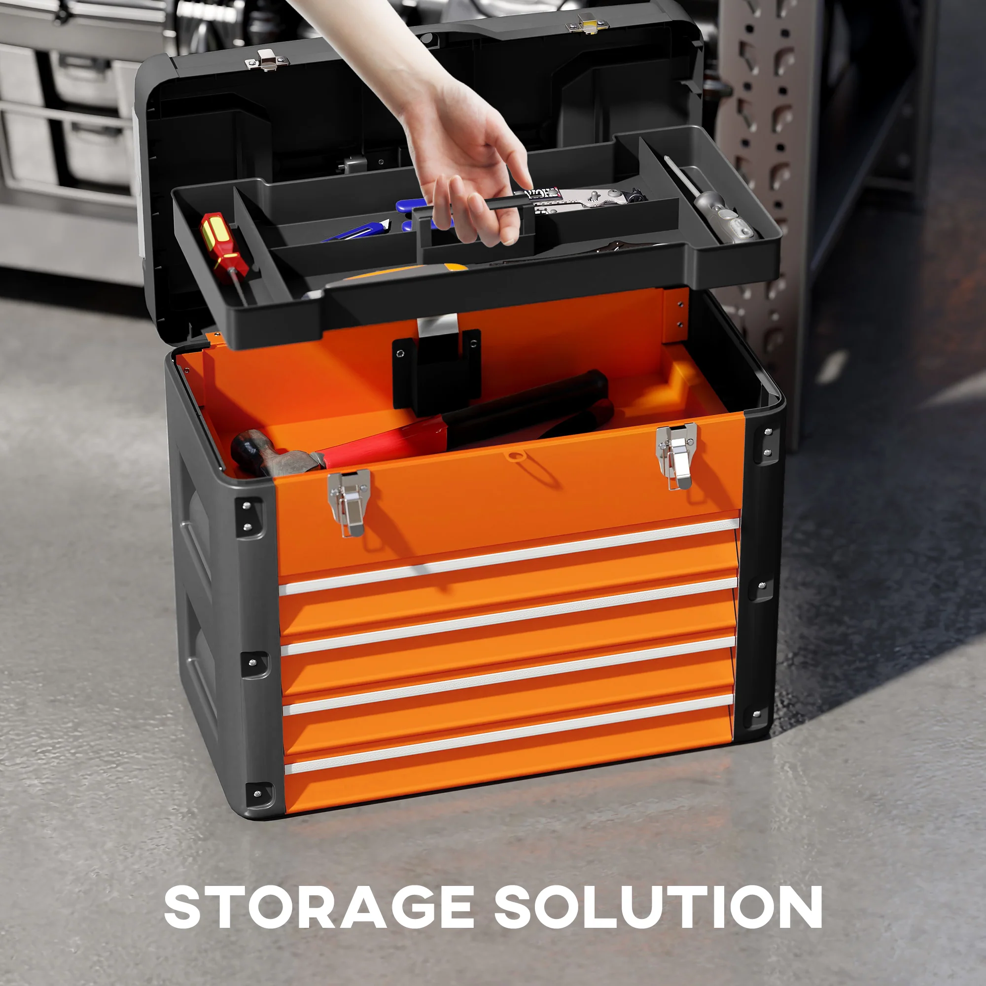 HOMCOM 4 Drawers Large Tool Box, Steel Toolbox With Handle - Image 3