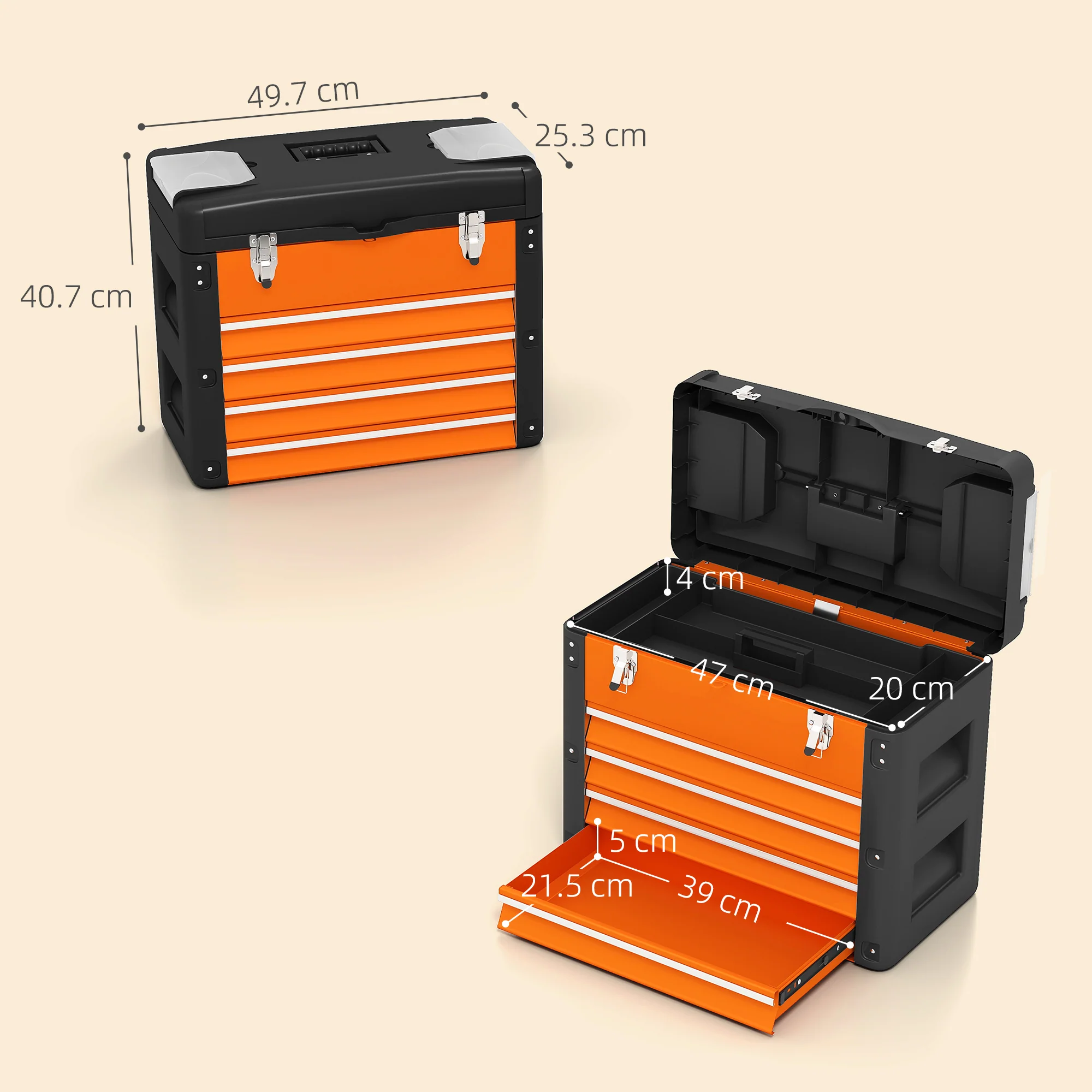 HOMCOM 4 Drawers Large Tool Box, Steel Toolbox With Handle - Image 5