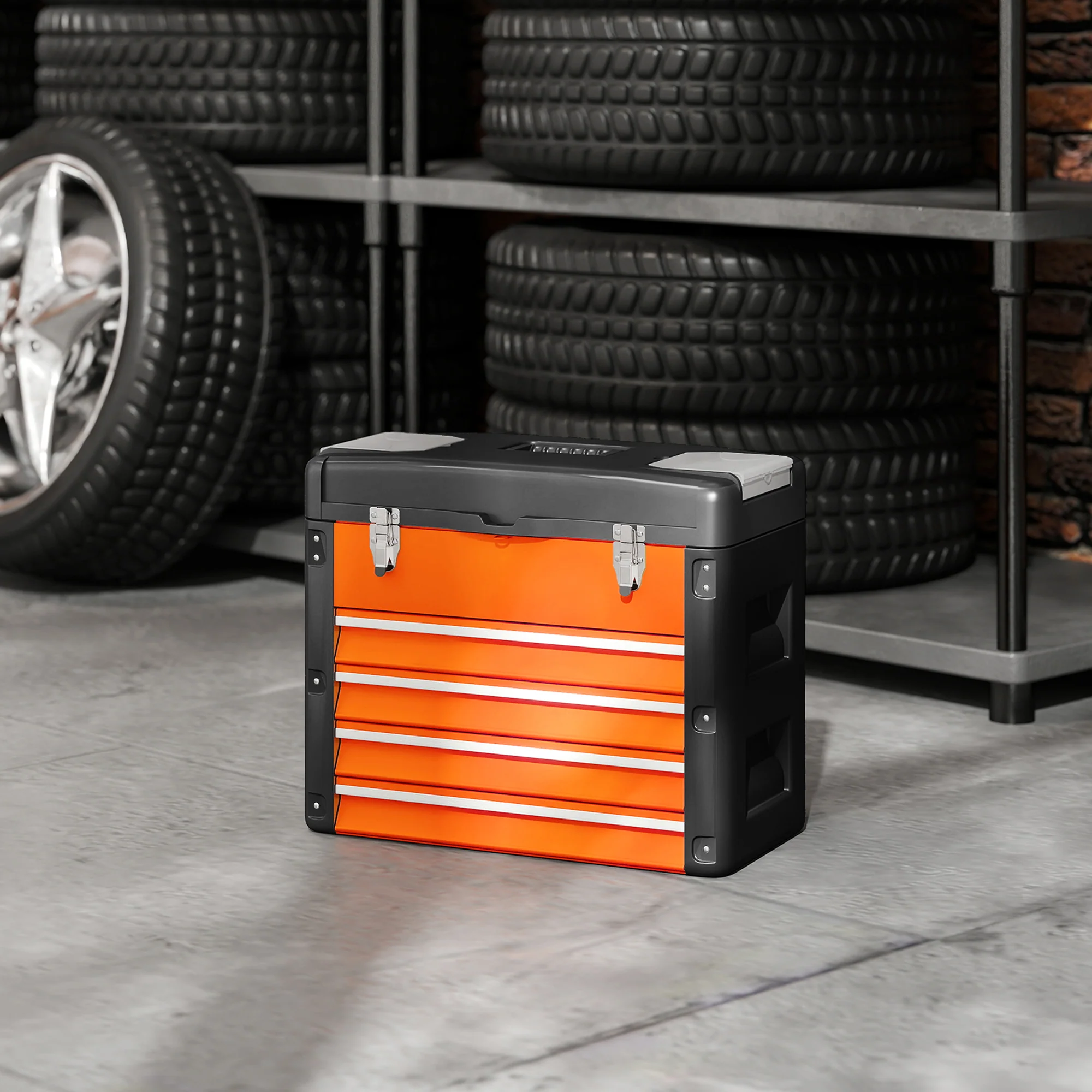 HOMCOM 4 Drawers Large Tool Box, Steel Toolbox With Handle - Image 8