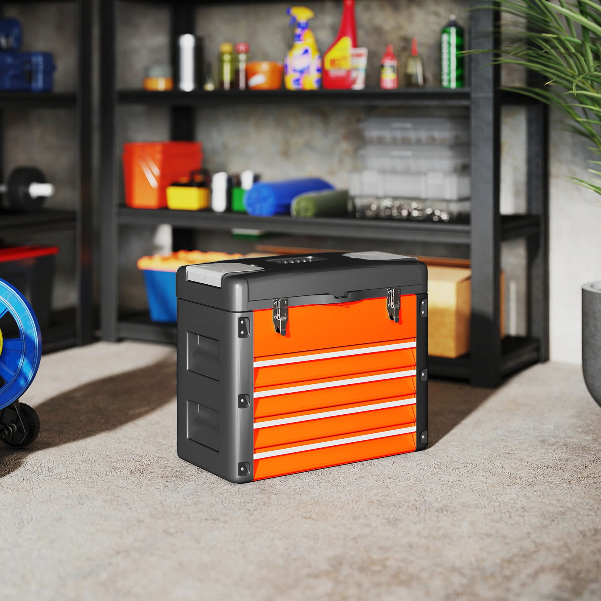 HOMCOM 4 Drawers Large Tool Box, Steel Toolbox With Handle - Image 9