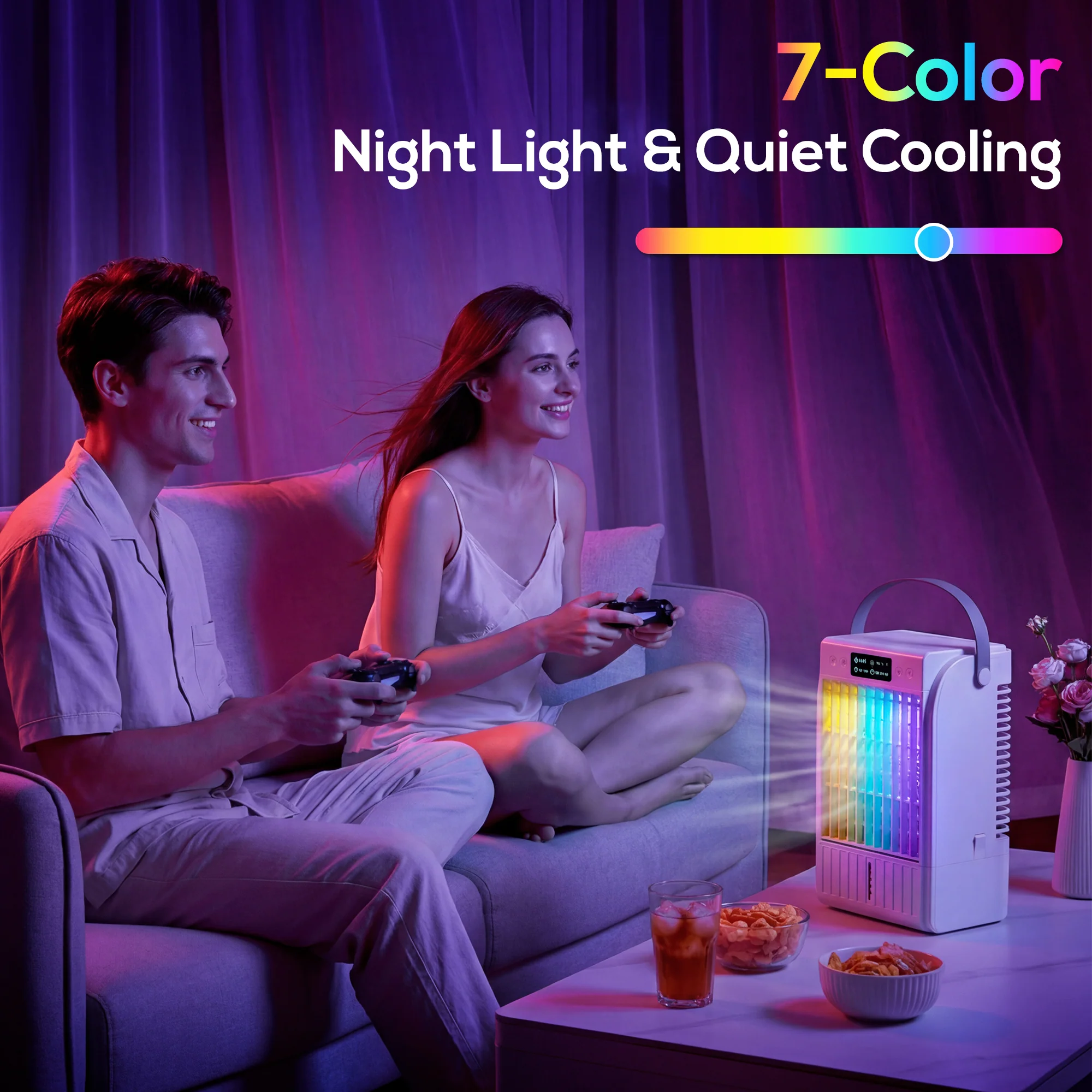 HOMCOM 4-in-1 Mini Air Cooler With RGB 7 LED Light, Cooling Fan, White - Image 6