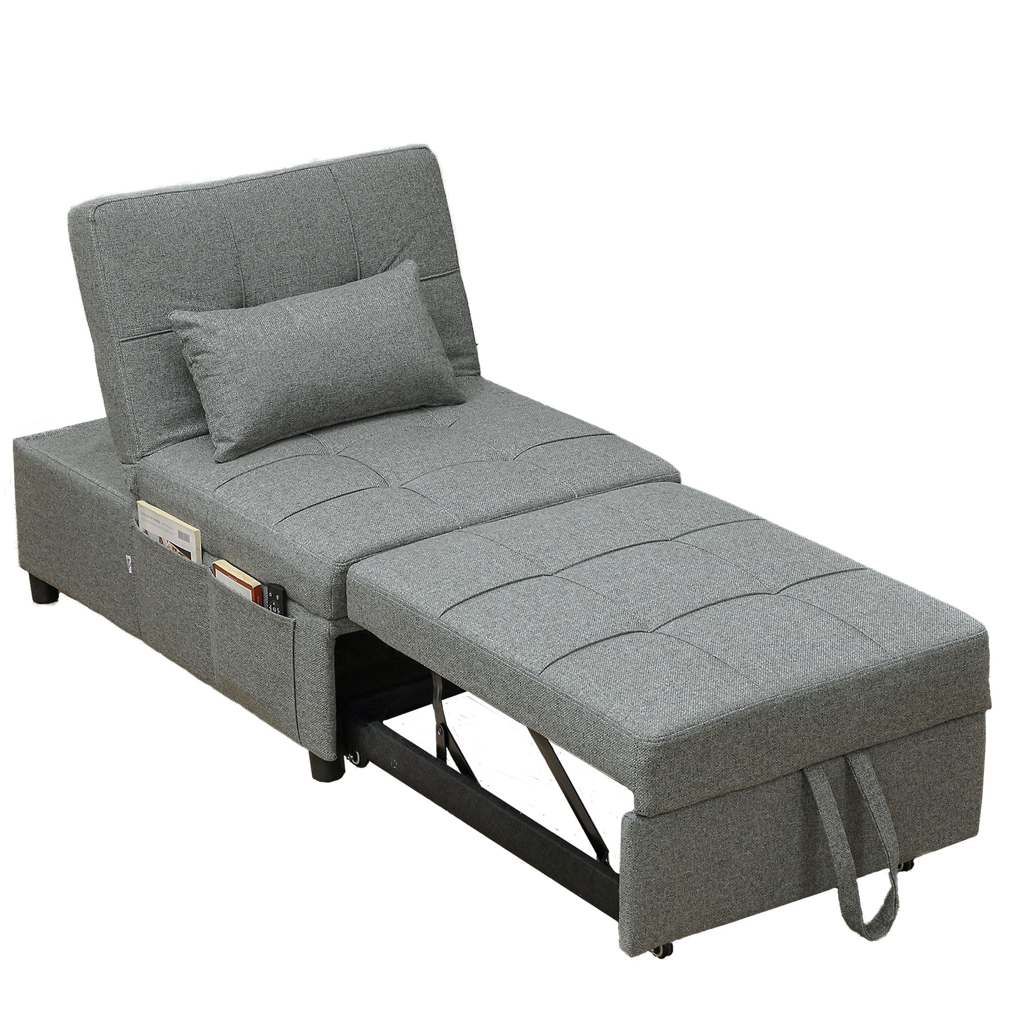 HOMCOM 4-in-1 Pull Out Sleeper Chair Bed with Pockets - Image 10