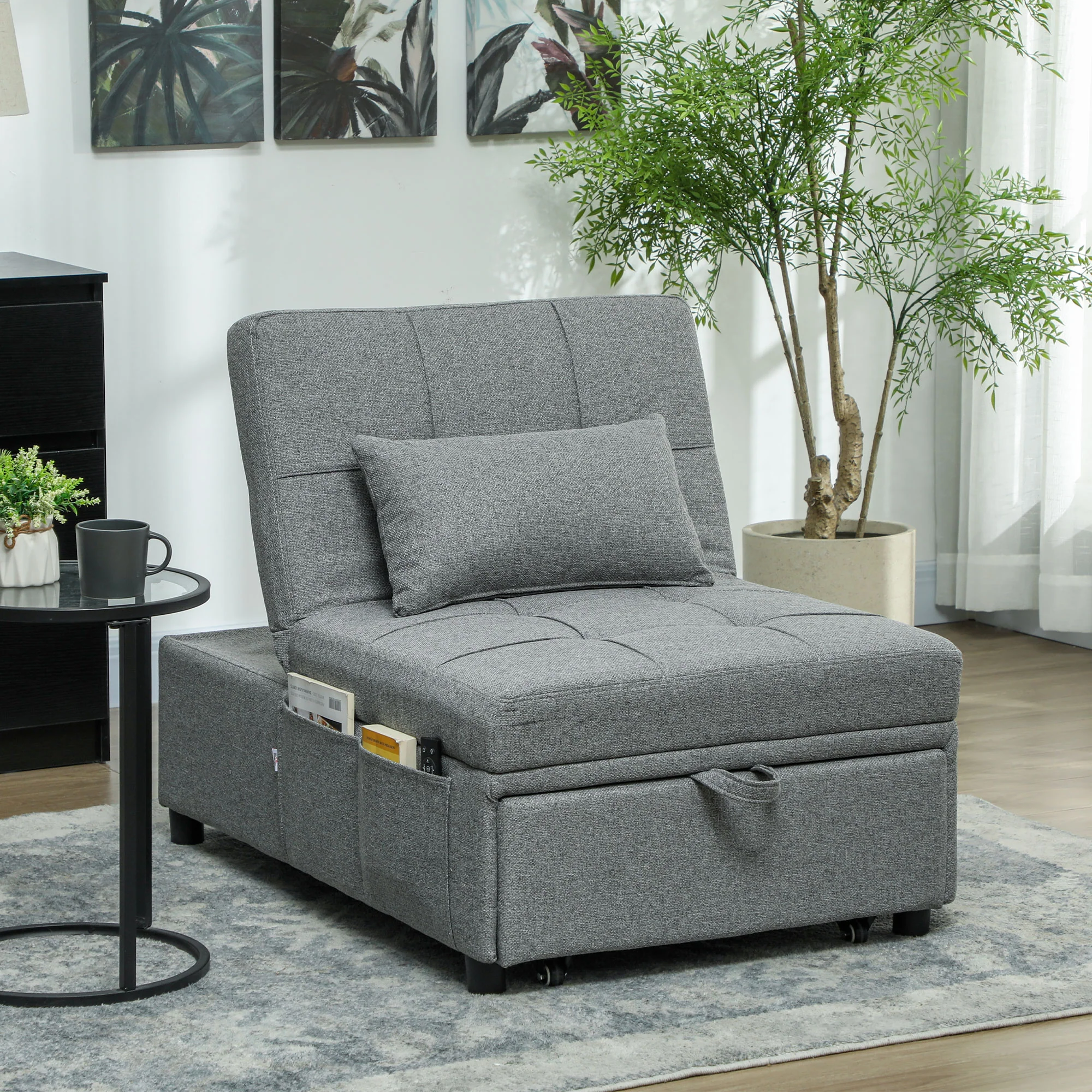 HOMCOM 4-in-1 Pull Out Sleeper Chair Bed with Pockets - Image 11